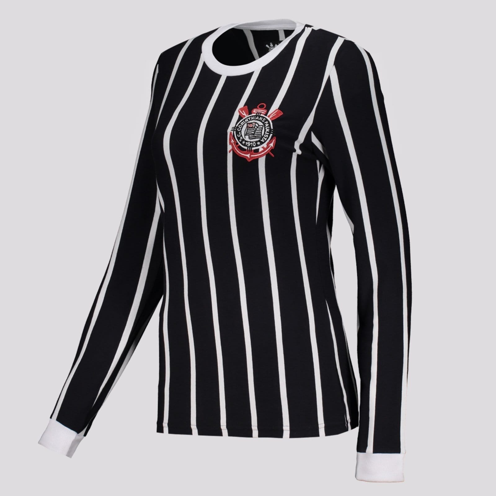 Vista 2 Camisa Corinthians Democracia Manga Longa Feminina Preta Coimbra preto