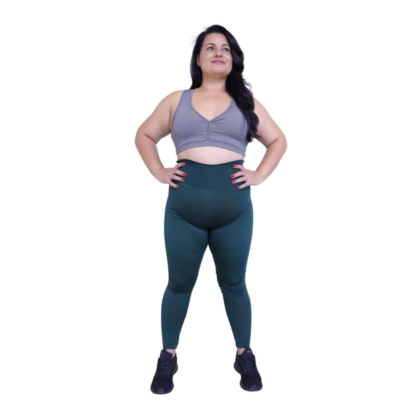 Vista 2 Calça Legging Plus Size Heide Ribeiro Corsário Fit Silver Verde Militar Heide Ribeiro verde militar silver