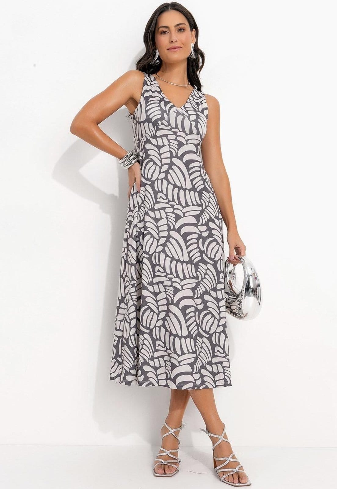 Vestido Em Malha Fria Conchas Bicolor