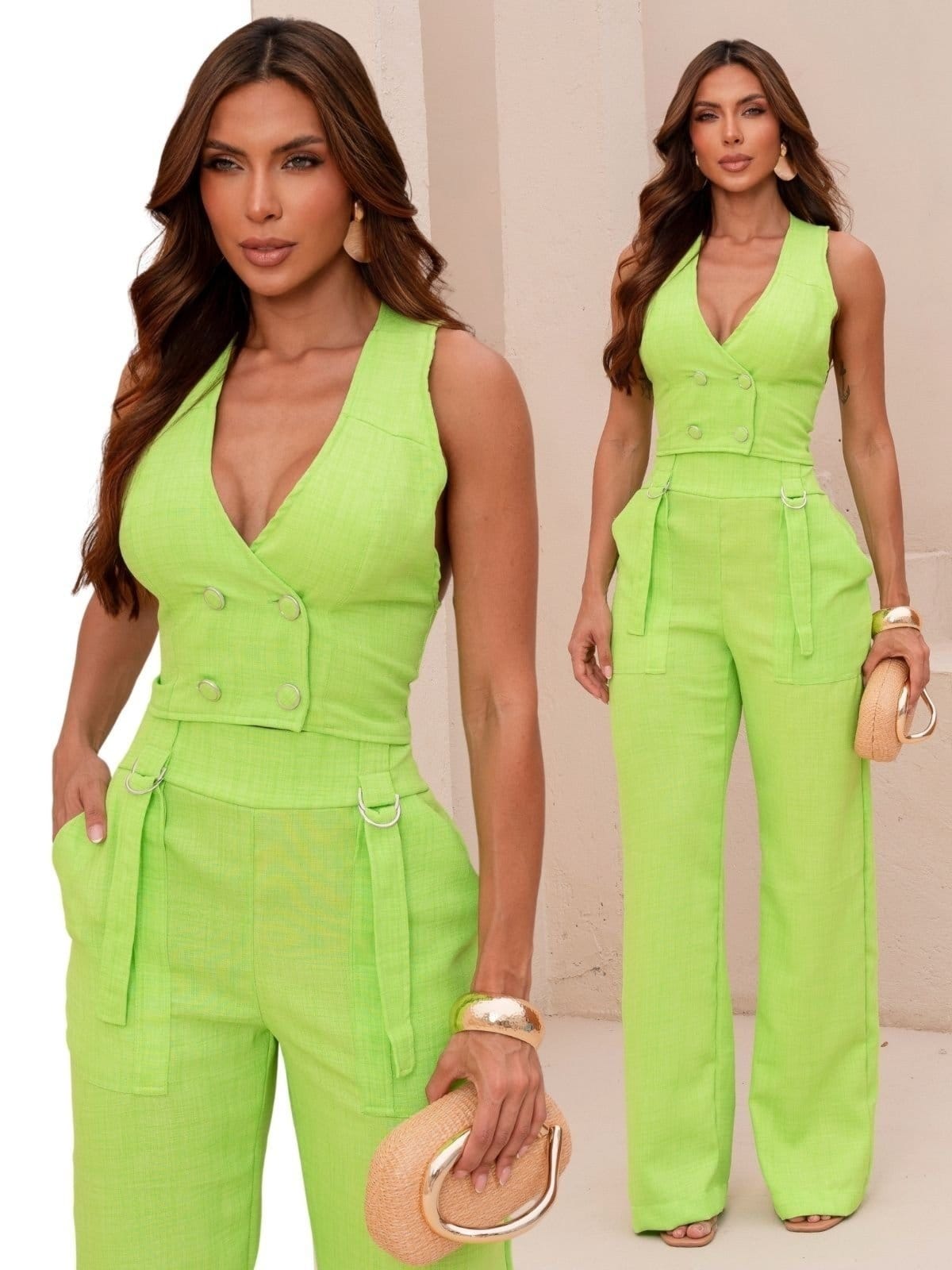 Conjunto Feminino Alfaiataria Divina Gata Colete e Calça Vita