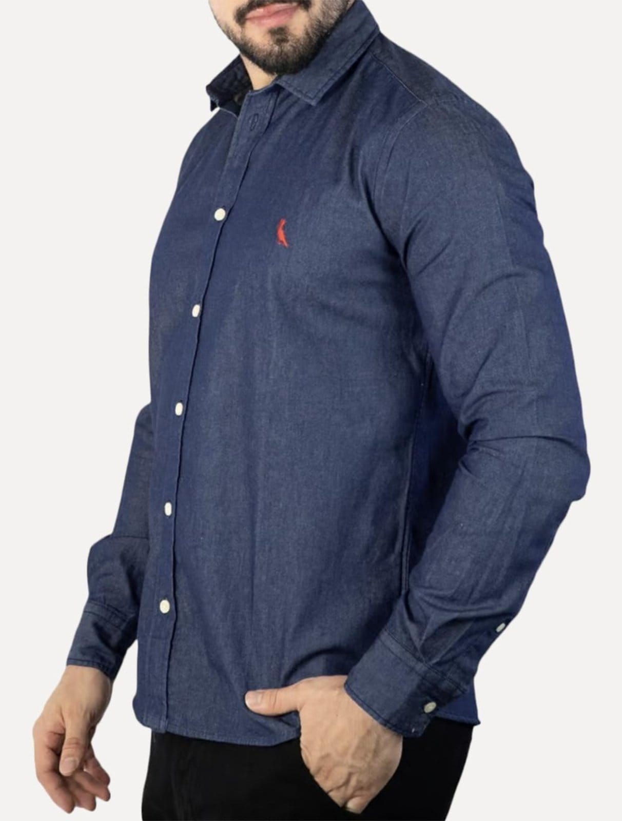 Vista 2 Camisa Reserva Masculina Jeans Easy Oxford Blue Denim Azul Índigo Reserva azul blue