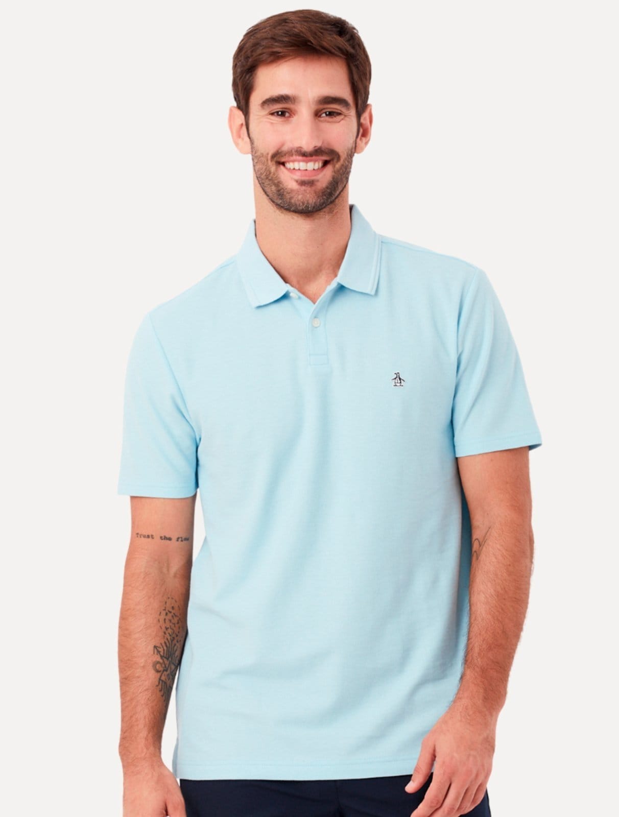 Vista principal Polo Original Penguin Masculina Piquet Lisa Patch Claro Original Penguin azul