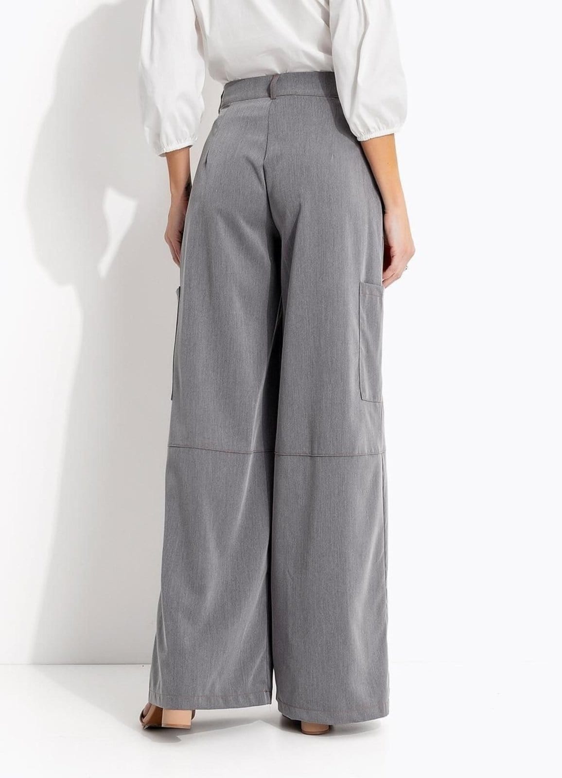 Vista 2 Calça Em Alfaiataria Quintess Quintess cinza