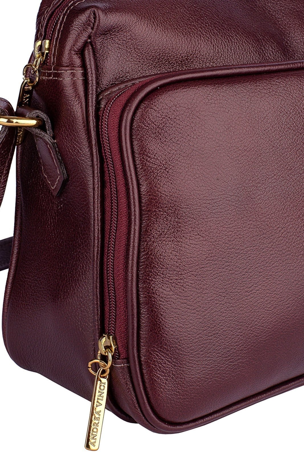 Vista 2 Bolsa de couro liso tiracolo com divisórias Rita - Marsala Andrea Vinci vermelho