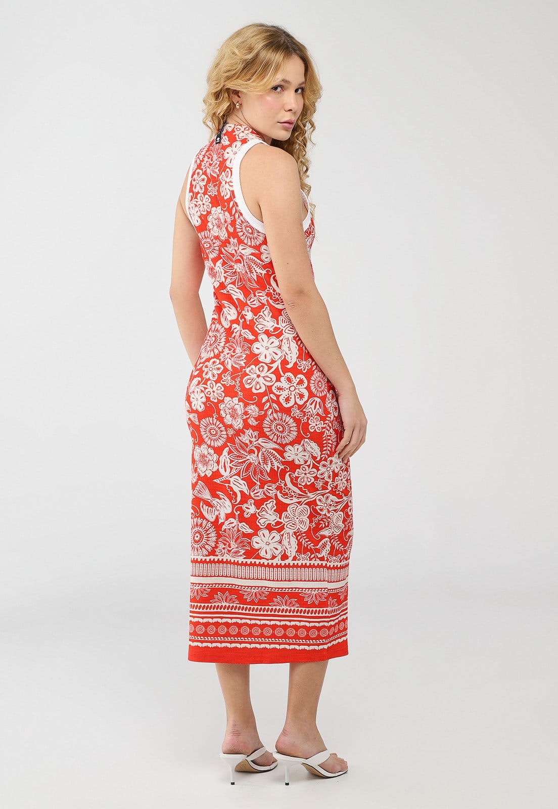 Vista 2 Vestido Feminino Midi Colcci Estampa Floral Colcci vermelho