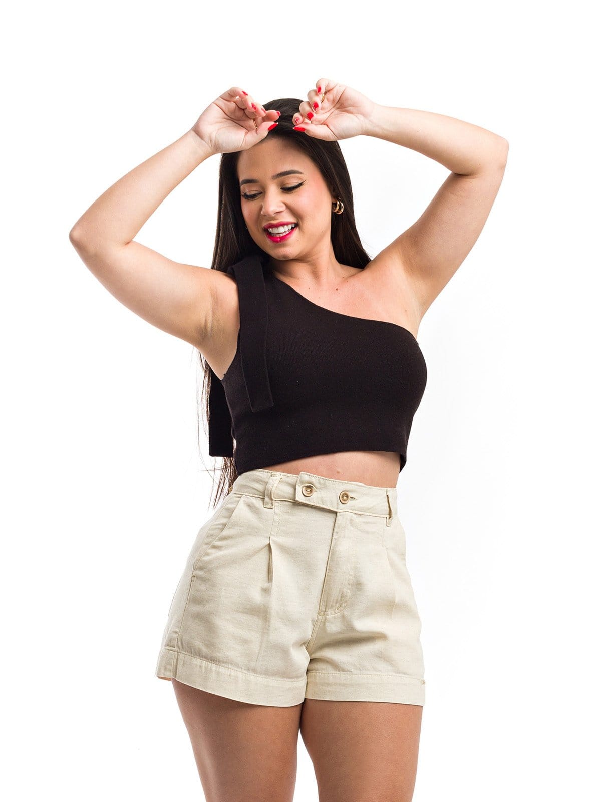 Vista 2 Short Restrito Jeans de Linho Premium Alfaiataria Restrito Jeans bege