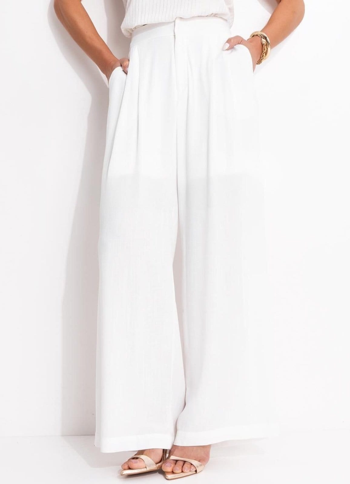 Calça Em Viscose Plana Off White