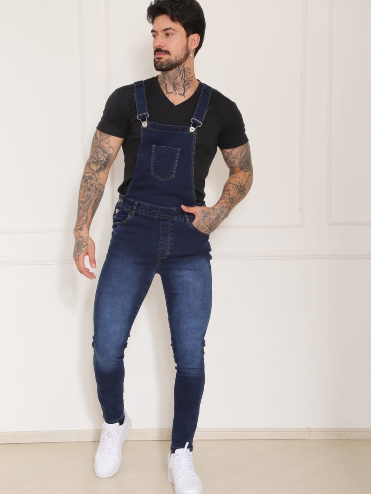 Macacão Jardineira Masculino Azul Escuro Jeans Loka Rodolfo