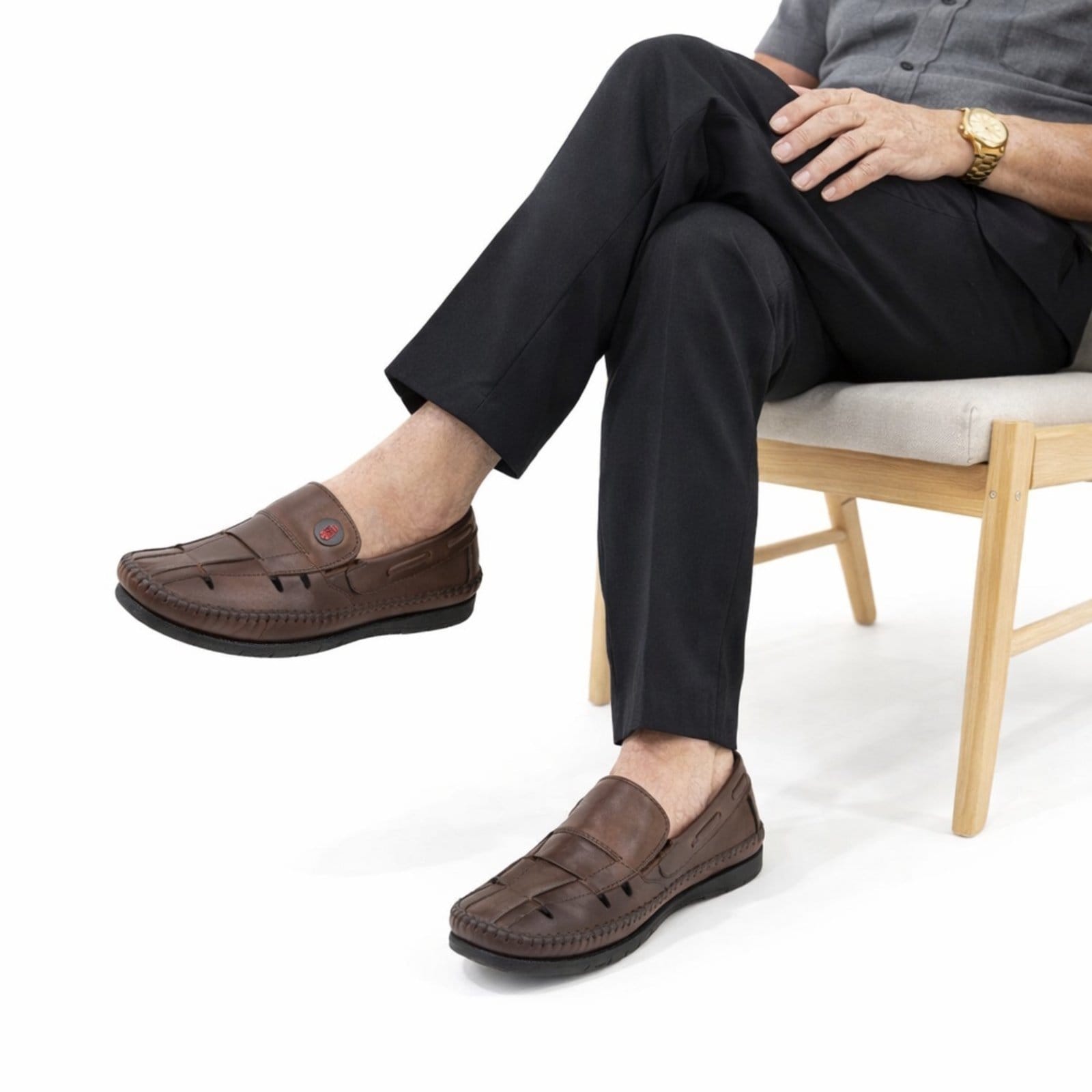 Vista 2 Sapato Mocassim Masculino Conforto em Couro Conhaque Bia Ramos marrom