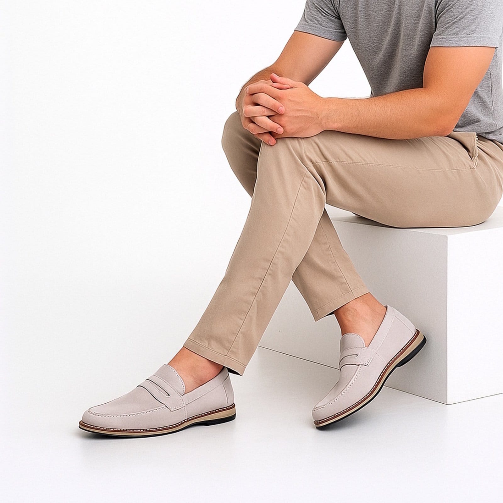 Vista 2 Sapato Masculino Casual Social Oxford Loafter Casamento Premium Camurça Off White Yes Basic off-white white