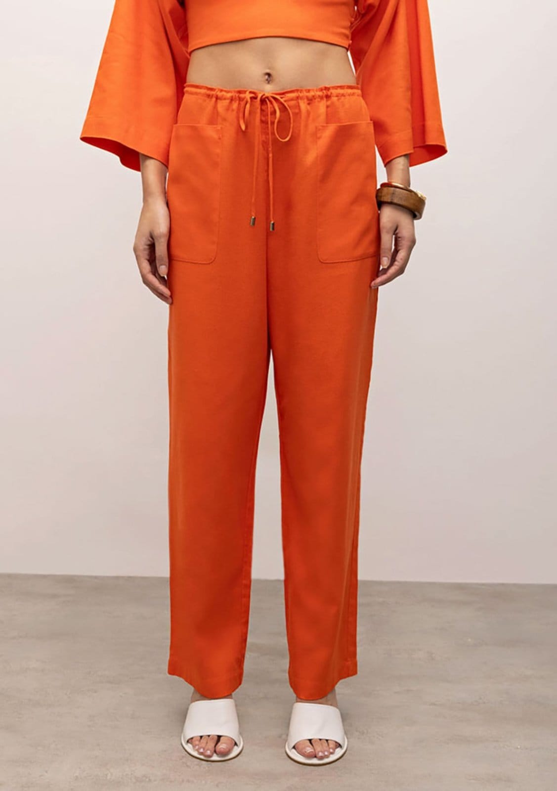 Vista 2 Calça Iódice Reta Cós Alto Com Amarril IÓDICE laranja