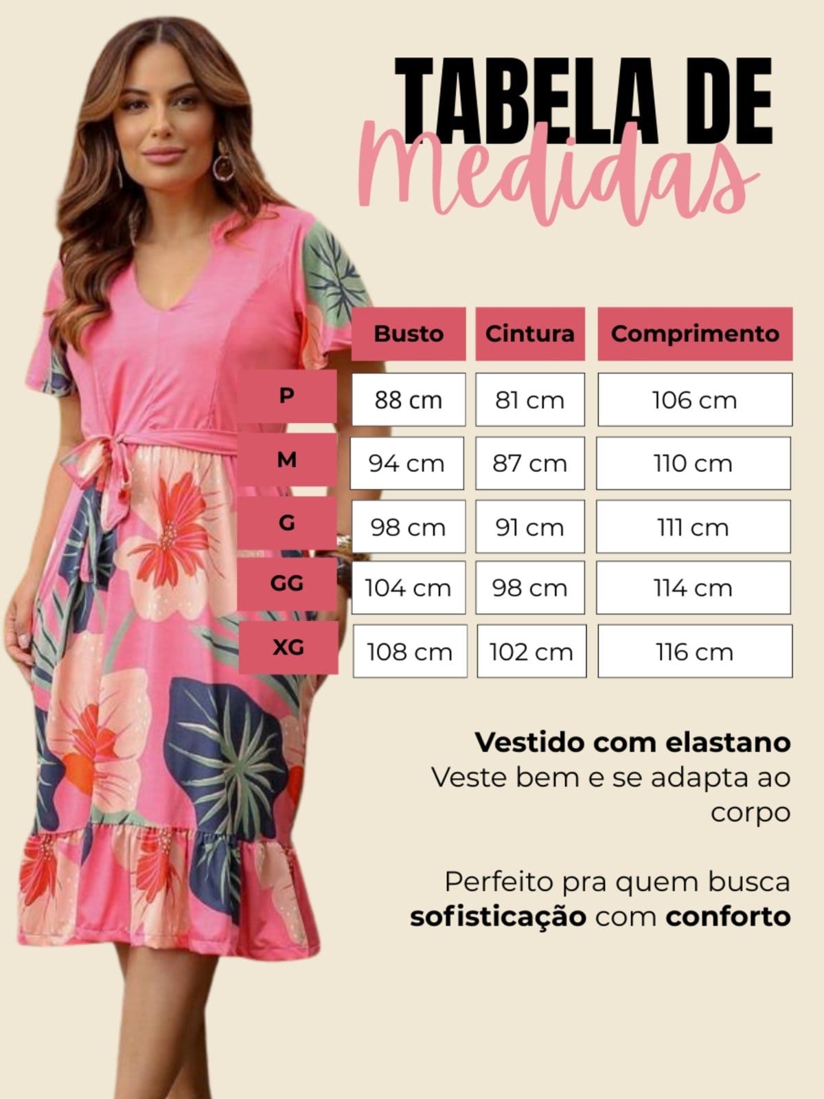 Vista 2 Vestido Midi Elegante Casual Básico Estampado Verão Rodado Moda Evangélica Sarah Cristina Brand rosa
