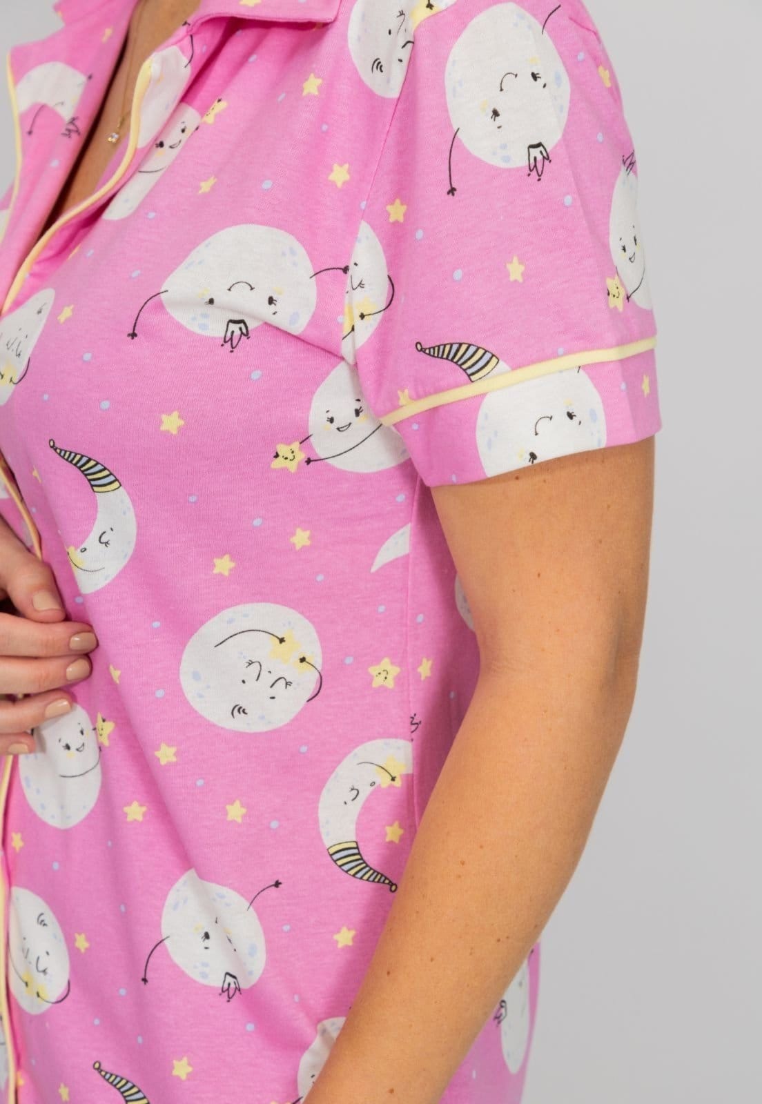 Vista 2 Camisola Algodão Plus Size Americana Curta Fiama - Lua Piante rosa