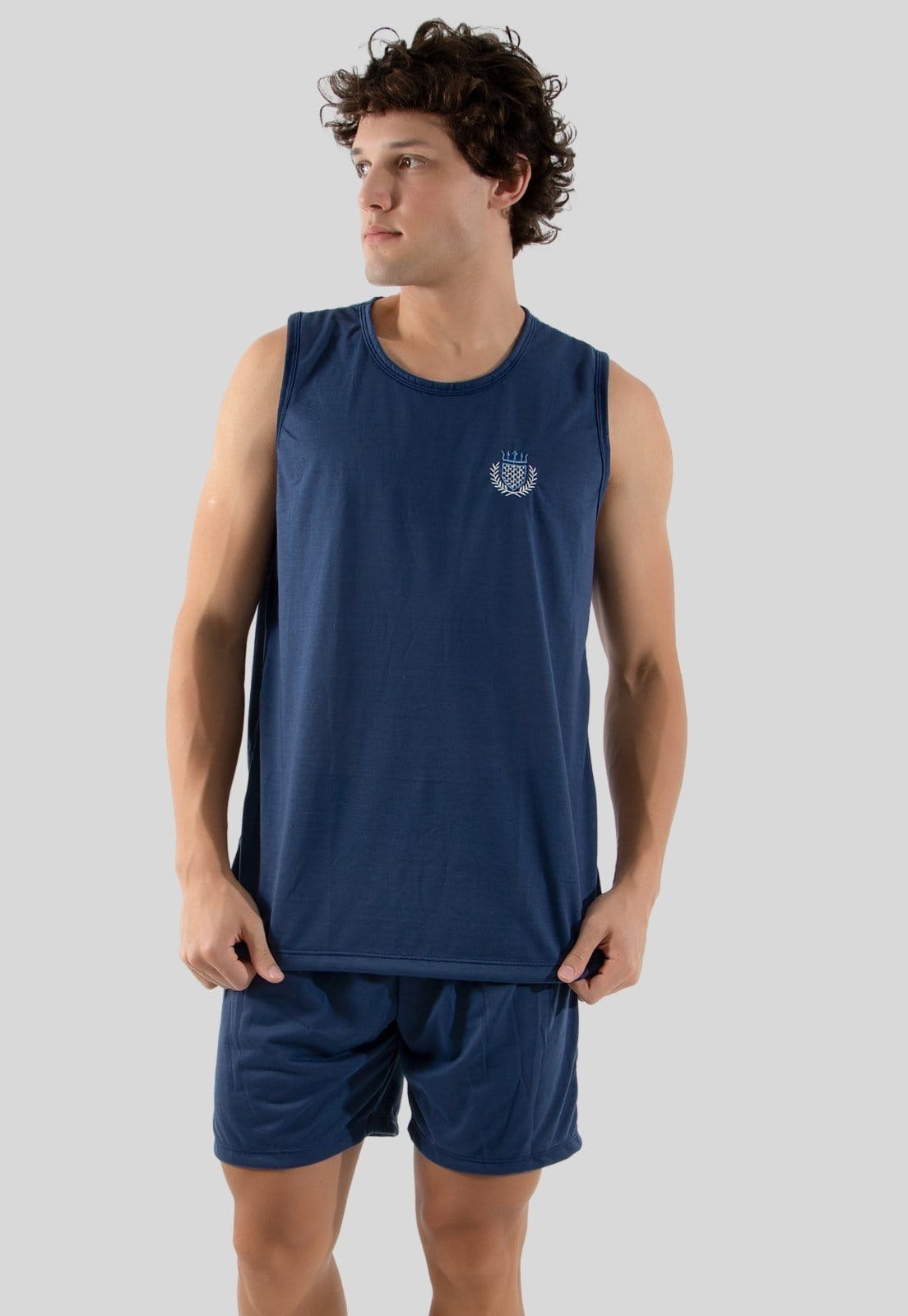 Vista 2 Pijama Masculino Regata Linha Noite azul marinho