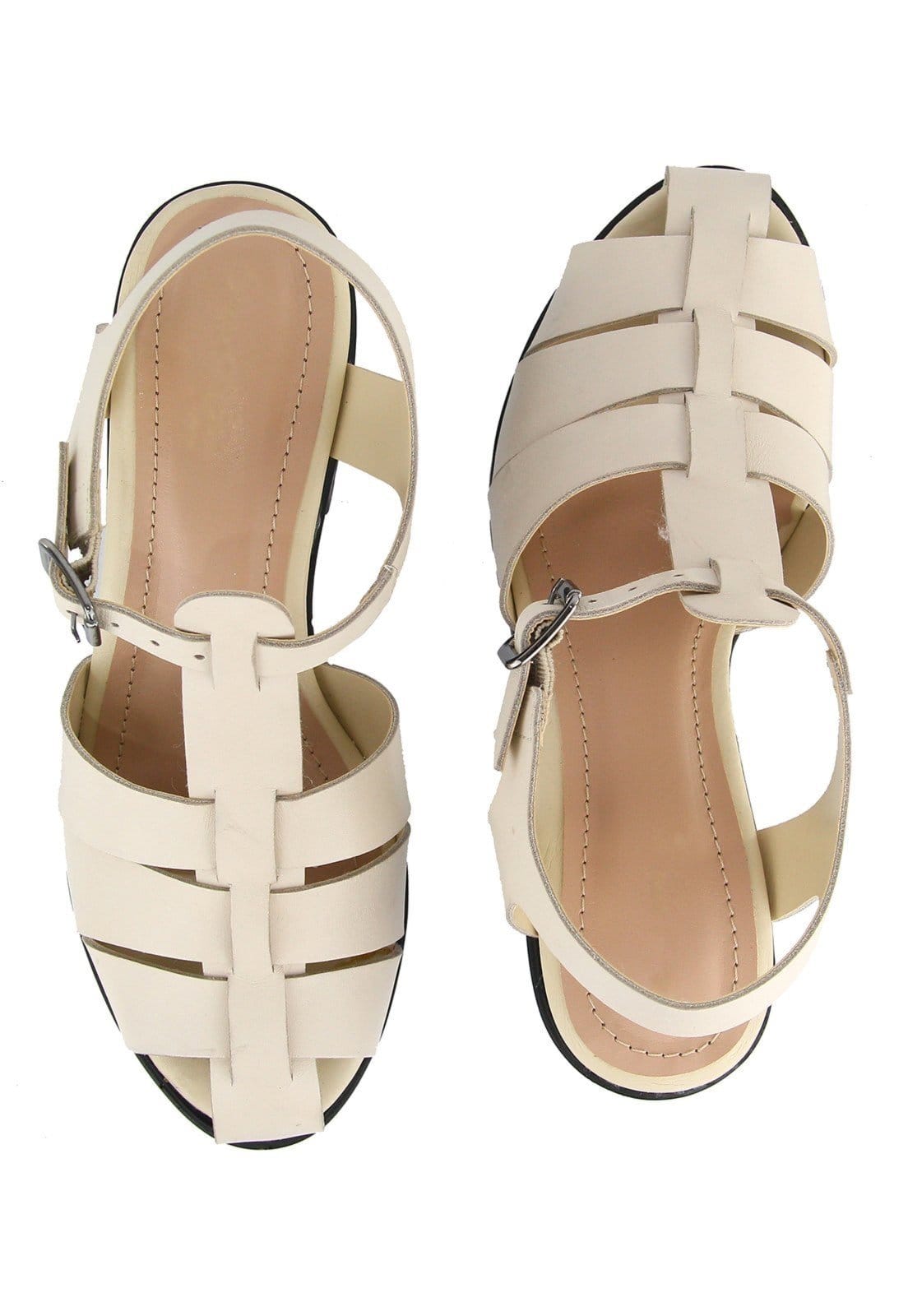 Vista 2 Sandália Tratorada em Couro Salto Bloco Tiras Maria Paula Off White MARIA PAULA off-white white