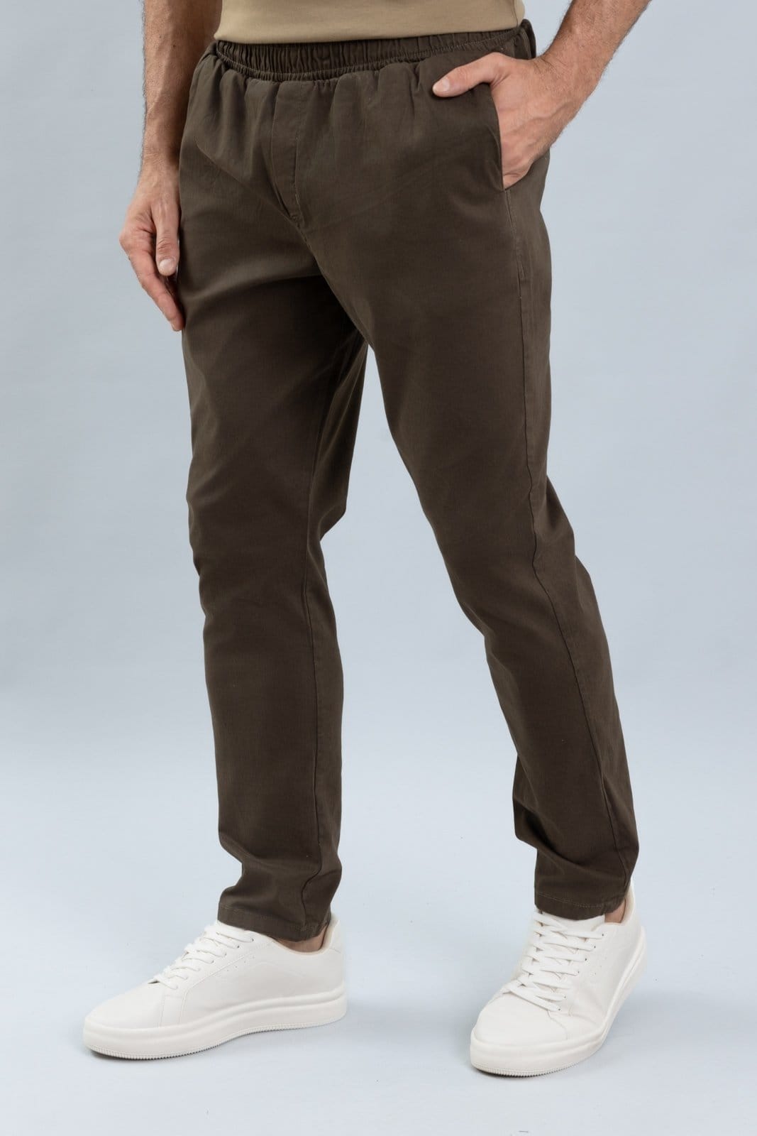 Vista 2 Calça de Sarja Masculina Slim Fit Jogger com Elástico Dialogo Verde DIALOGO jeans/verde verde