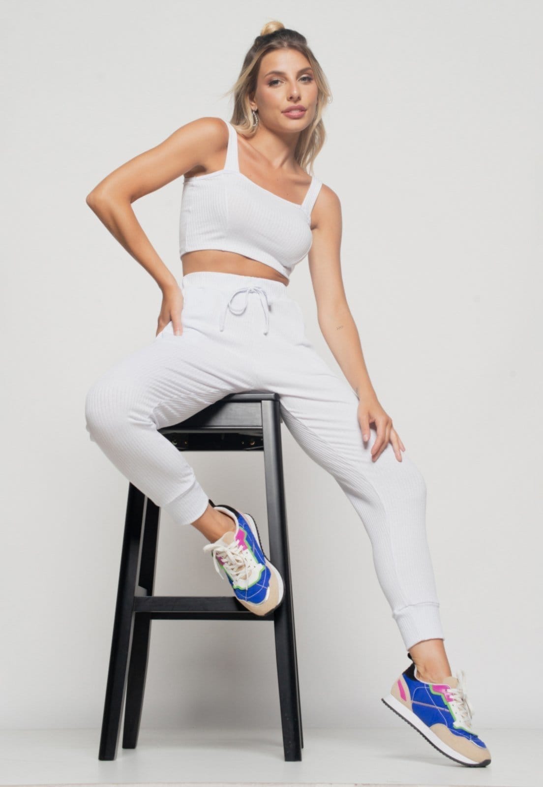 Calça Salvatore Jogger Comfy Malha Canelada Branca