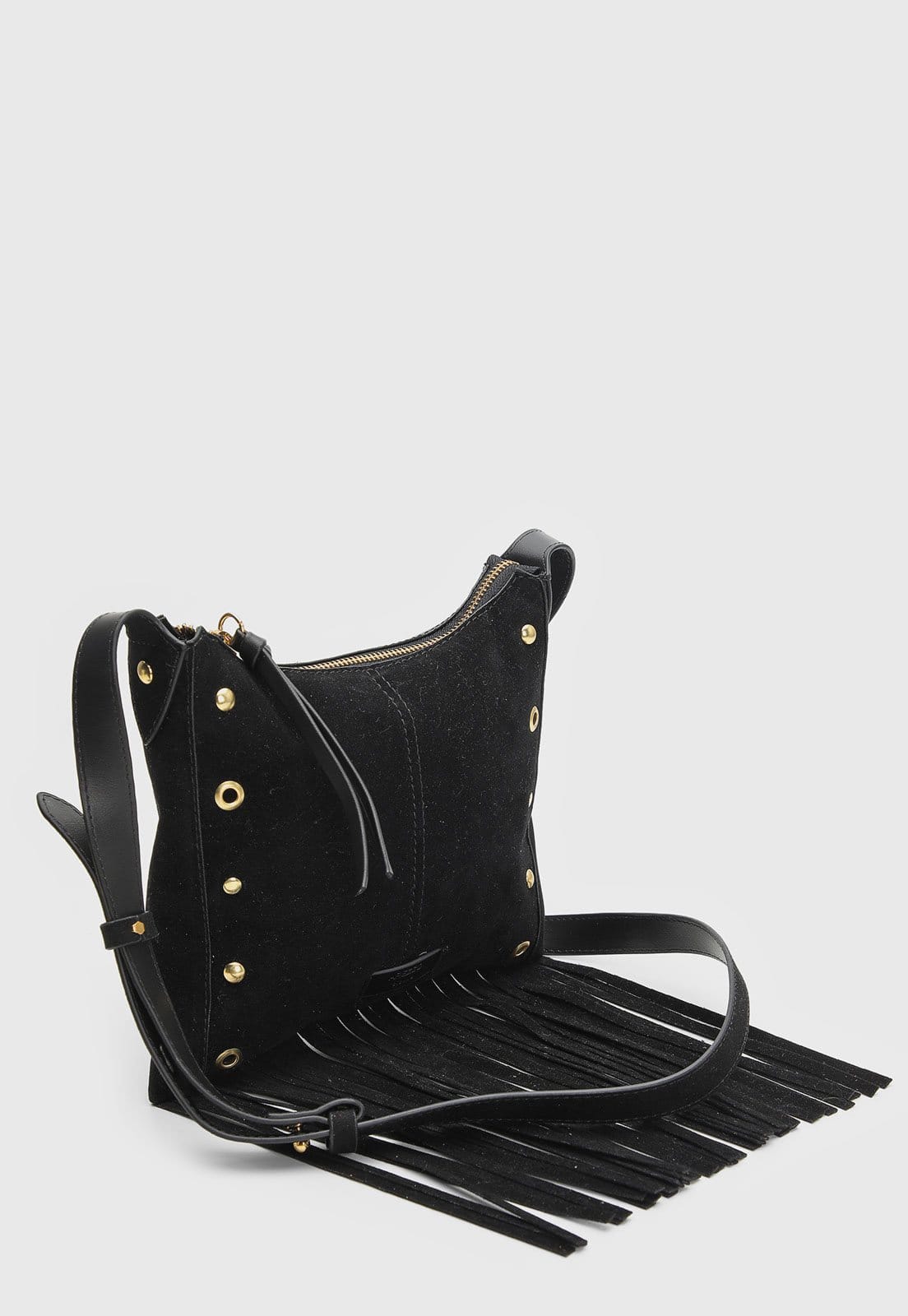 Vista 2 Bolsa Feminina Arezzo Média Franjas Preta Arezzo preto