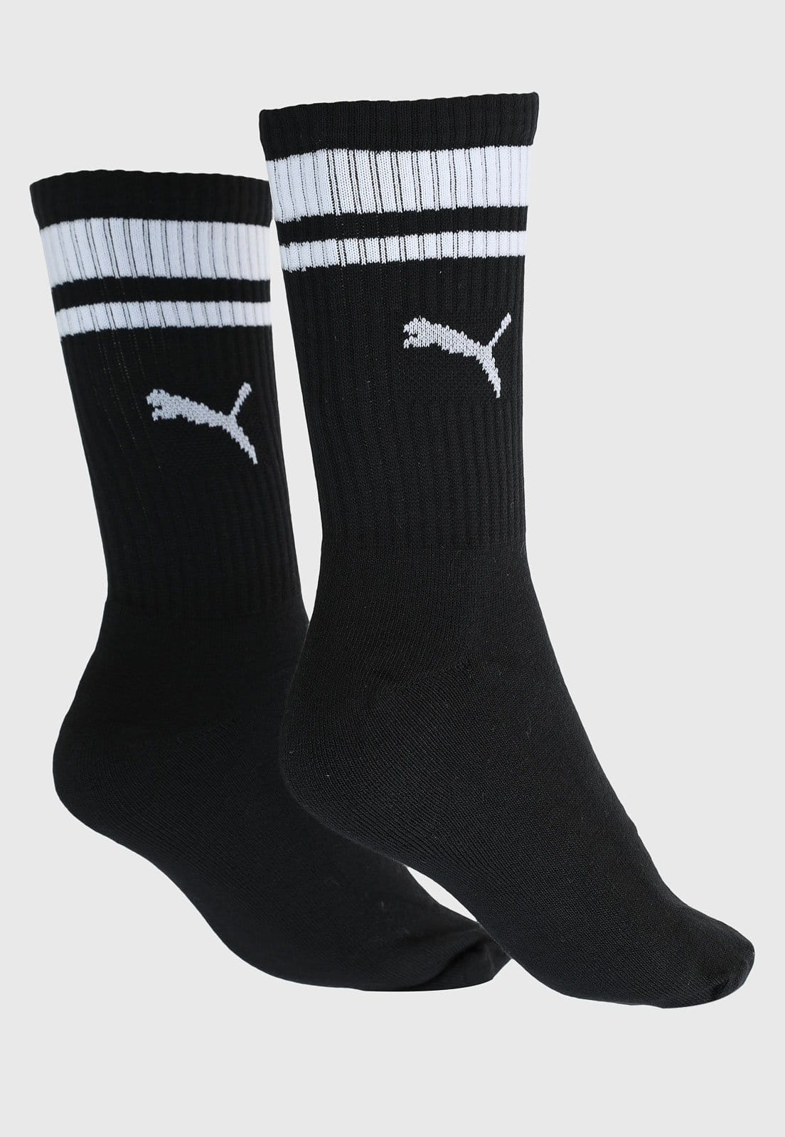 Meia Puma Cano Médio Listras Preta - 2