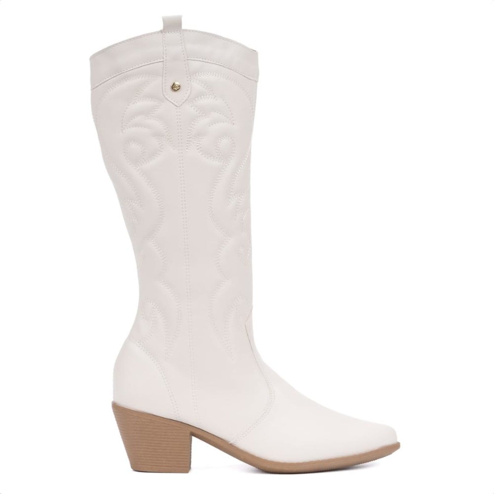 Vista 2 Bota Feminina Texana Cano Alto Western Bordada Com Bico Fino Domidona off-white