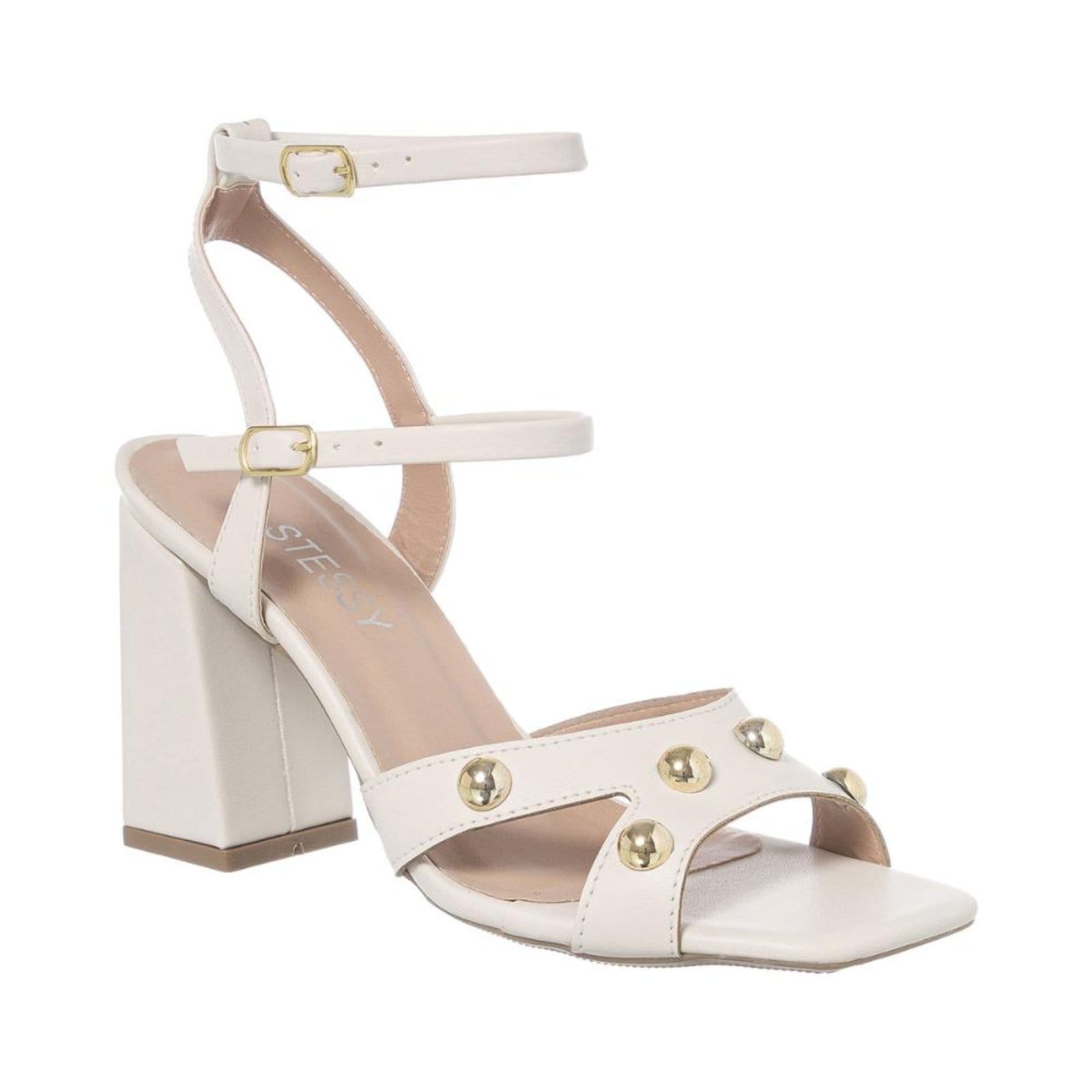 Sandalia Feminina Salto Bloco Grosso Festa Luxo Metalizado Off White