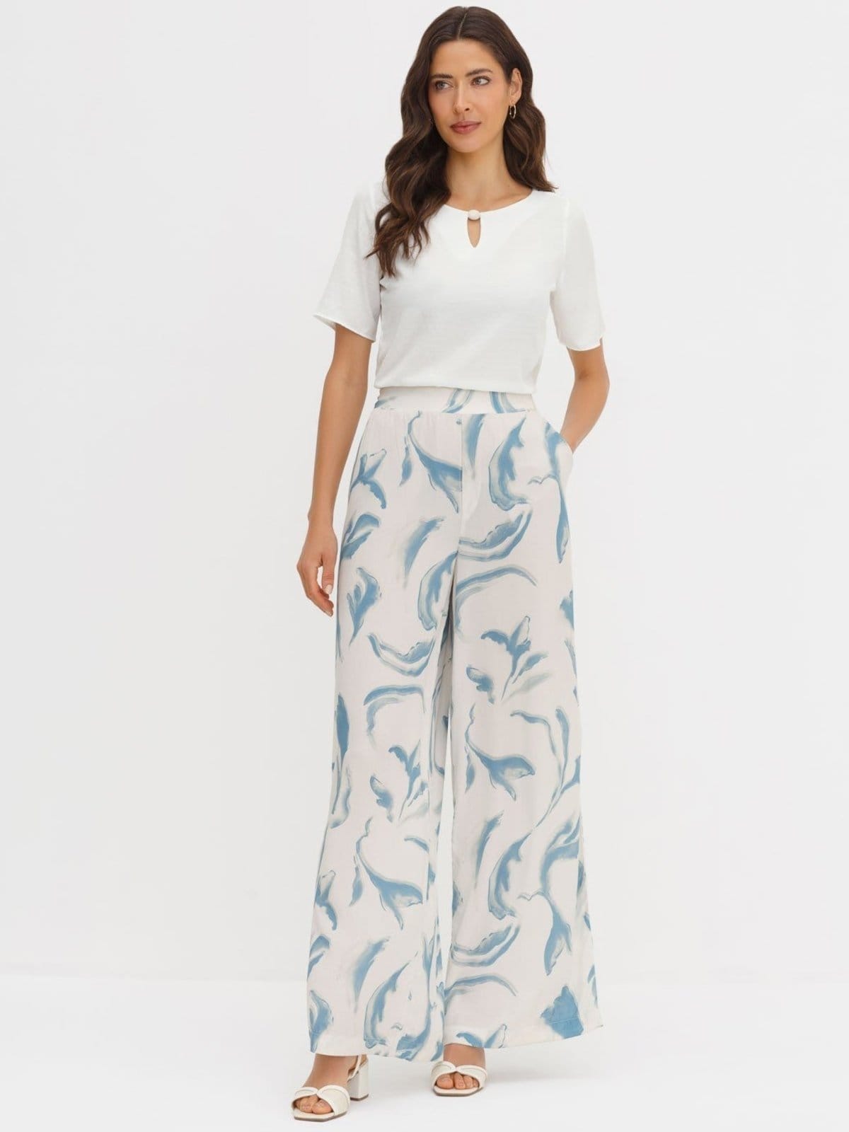 Vista 2 Calça em Alfaiataria Pantalona em Viscose Estampada Magda Principessa estampado