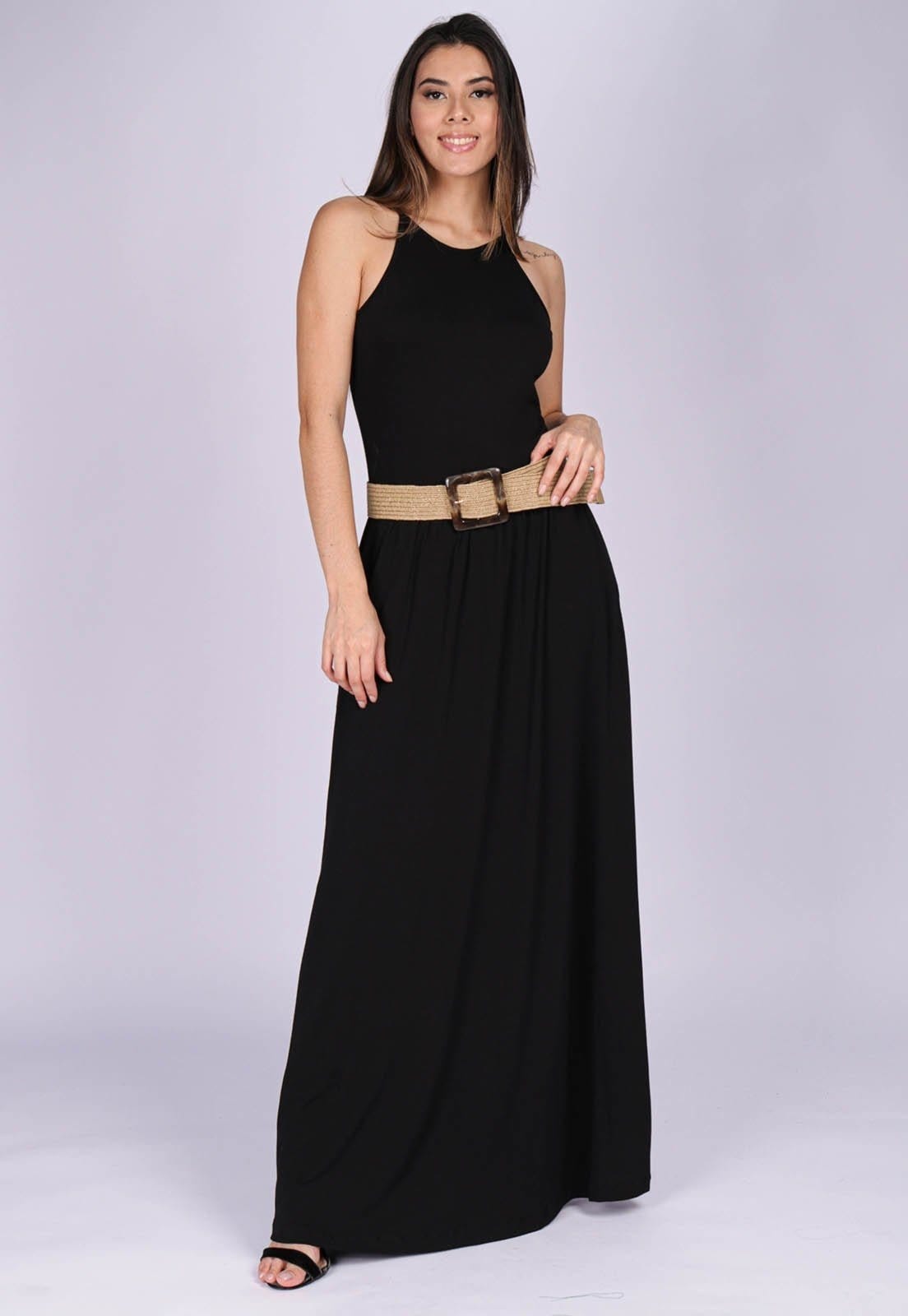 Vestido Longo Malha Trapézio com Bolso Jennifer