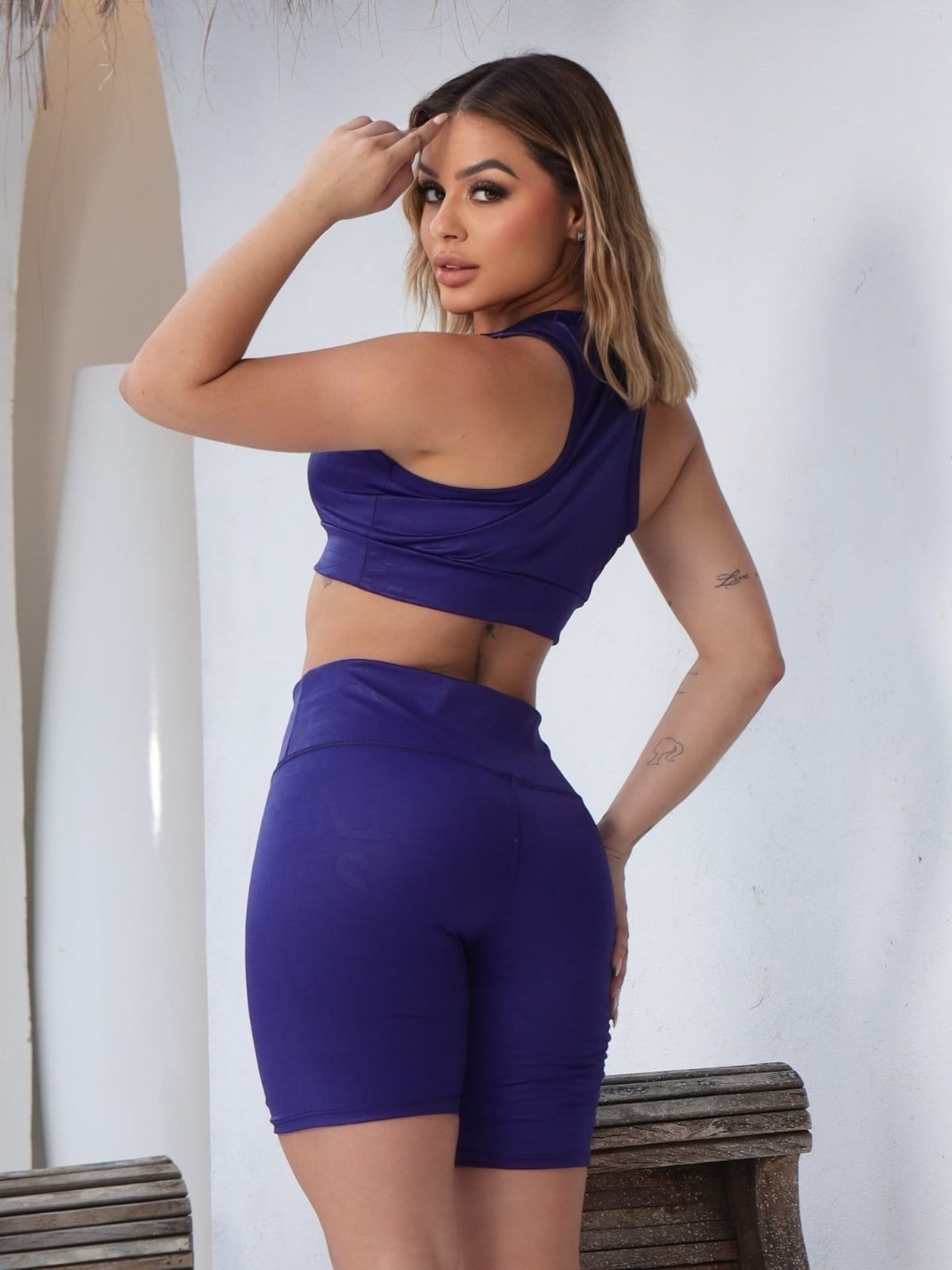 Vista 2 Bermuda Ciclista Feminina Esporte Academia Koenig Suplex Estampa 3D Koenig azul