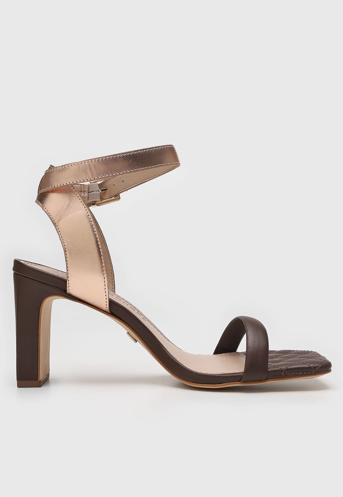 Vista 2 Sandália Feminina Jorge Bischoff Salto Bloco e Dourado Jorge Bischoff marrom