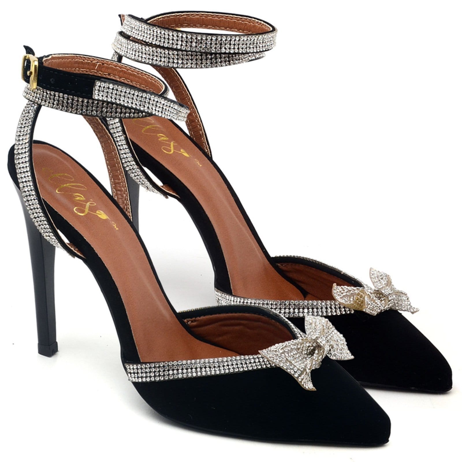 Scarpin Salto Alto Com Strass Nobuck Ella's