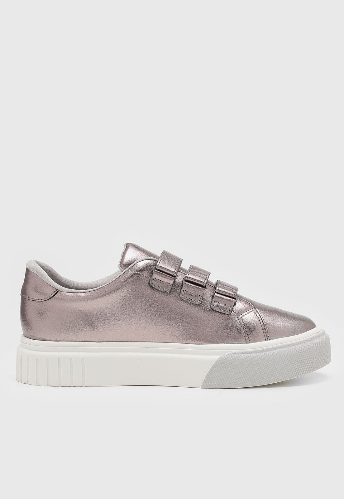 Vista 2 Tênis Feminino VIA UNO Slip On Metalizado VIA UNO grafite