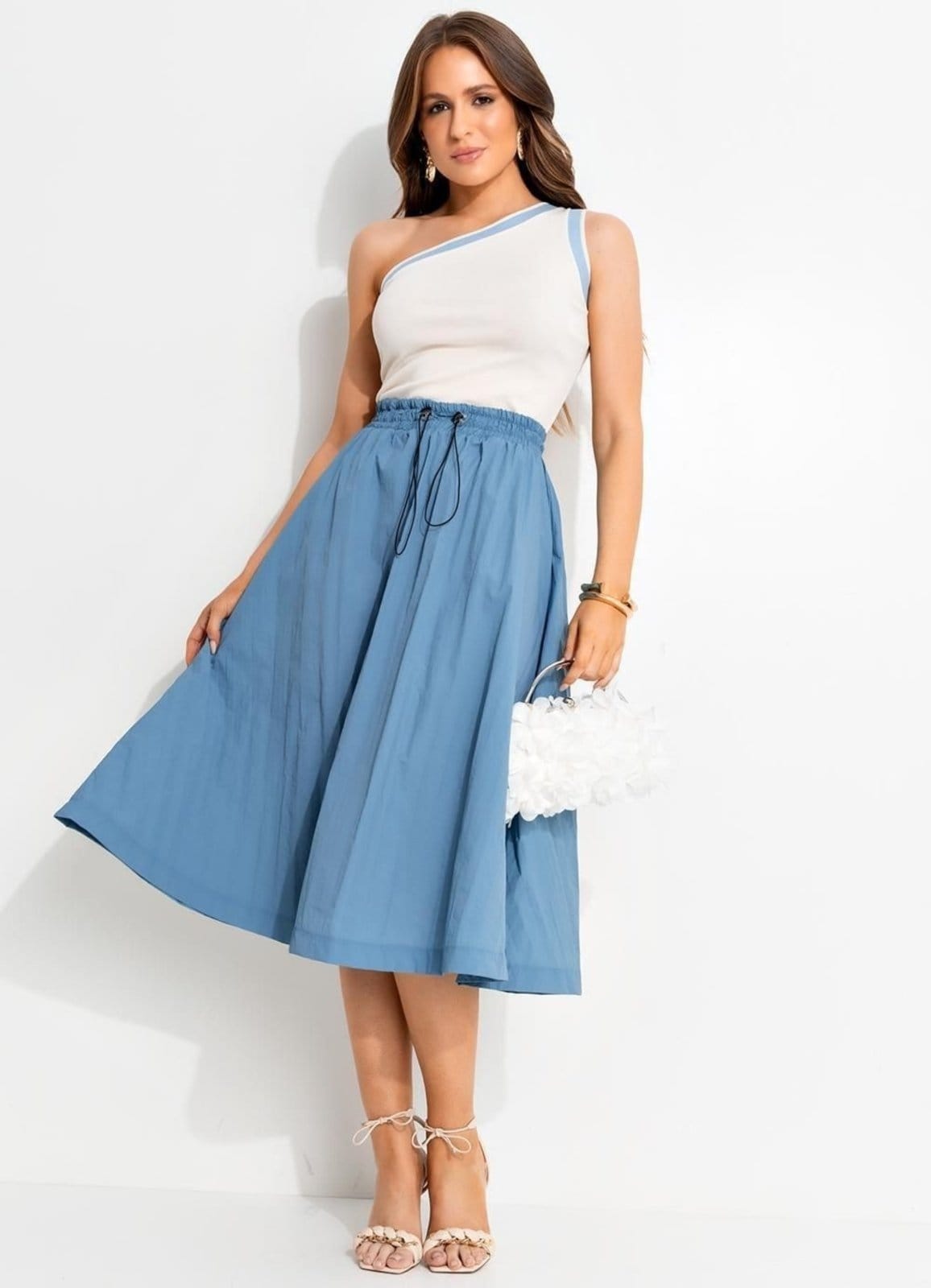 Vista 2 Saia Feminina Em Nylon Quintess Azul Quintess verde azul