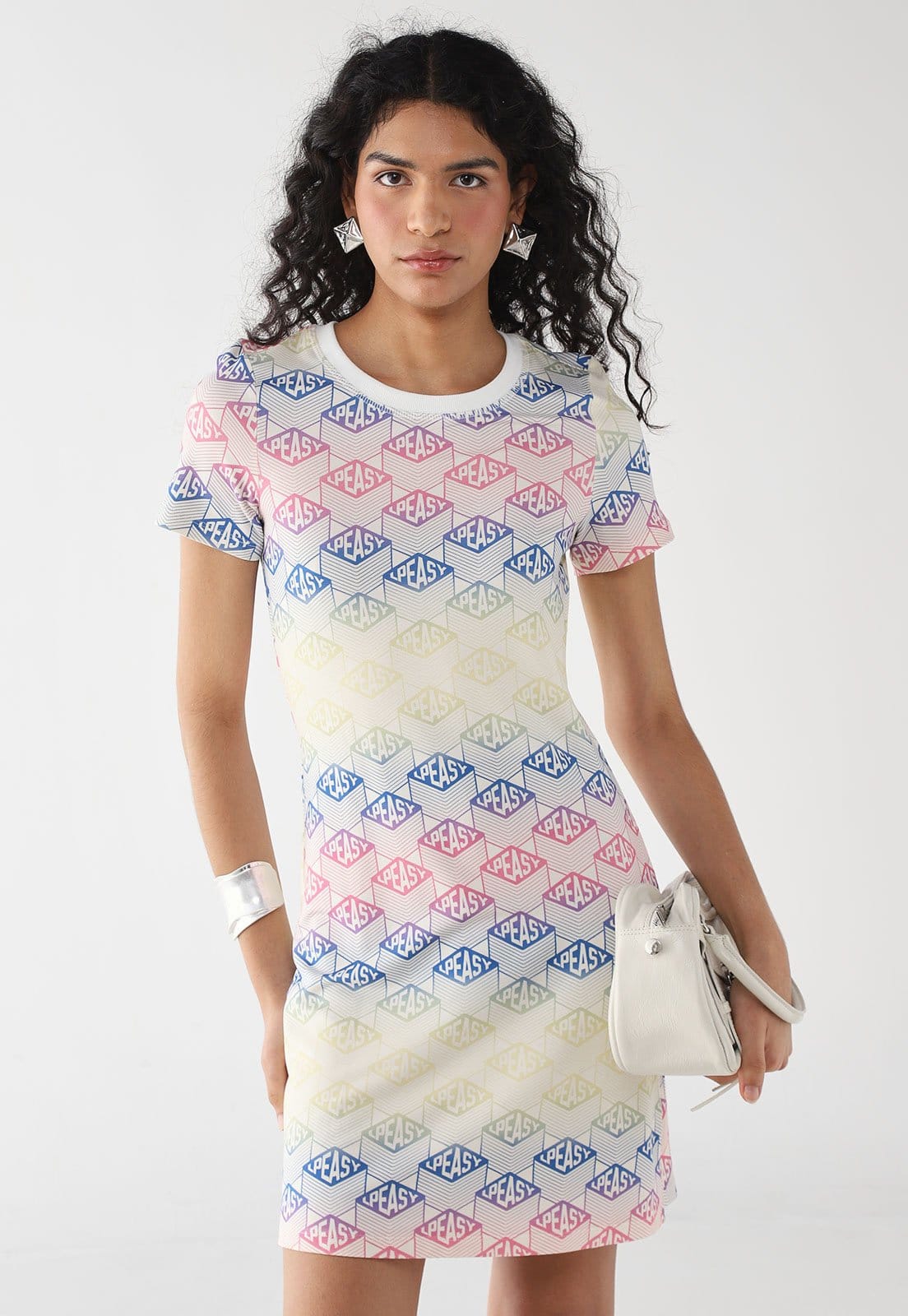 Vestido Curto Feminino Lança Perfume Estampado Off-White