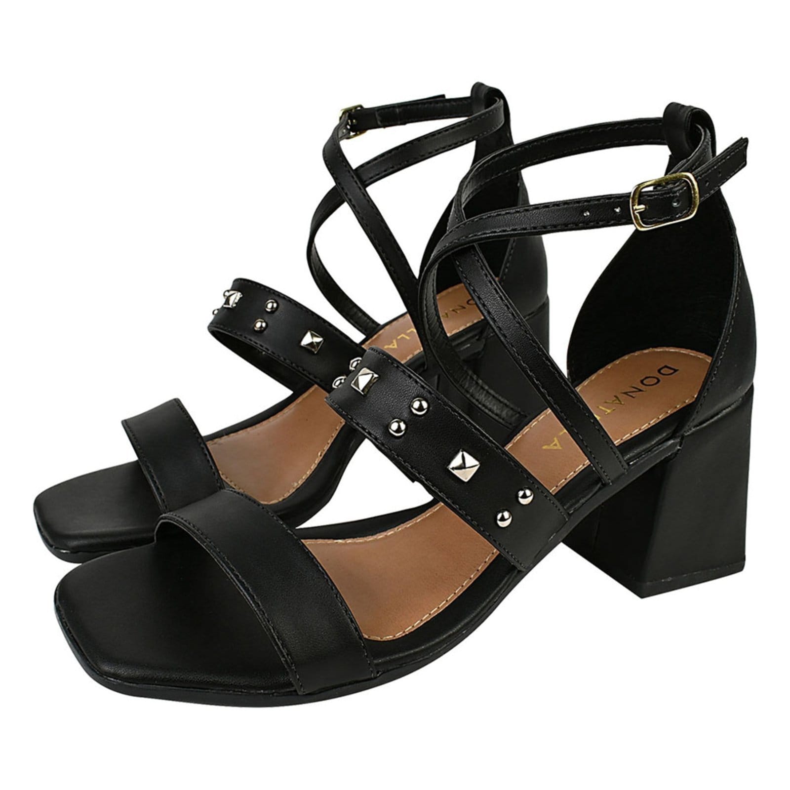 Sandália Feminina CM Calçados Bico Quadrado Salto Alto Casual Spike Hotfix Santorine