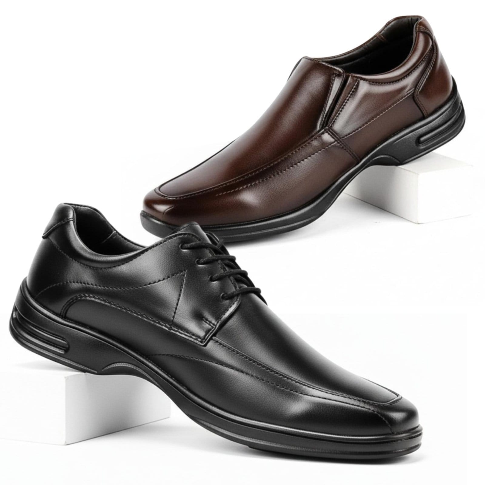 Sapato Social Masculino Kit 2 Pares Mocassim Café Loafer com Calçado Social Oxford Conforto