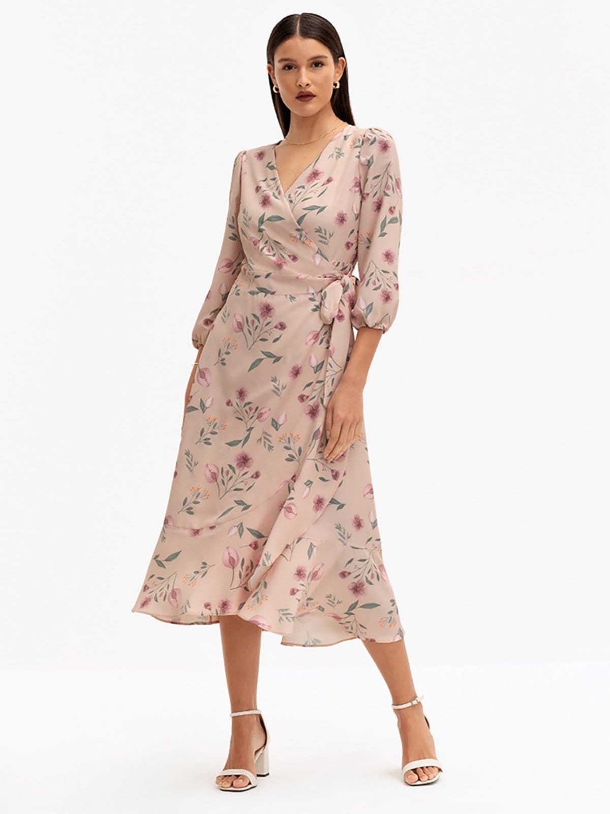 Vestido Principessa Midi em Crepe Estampado Rosê Amber