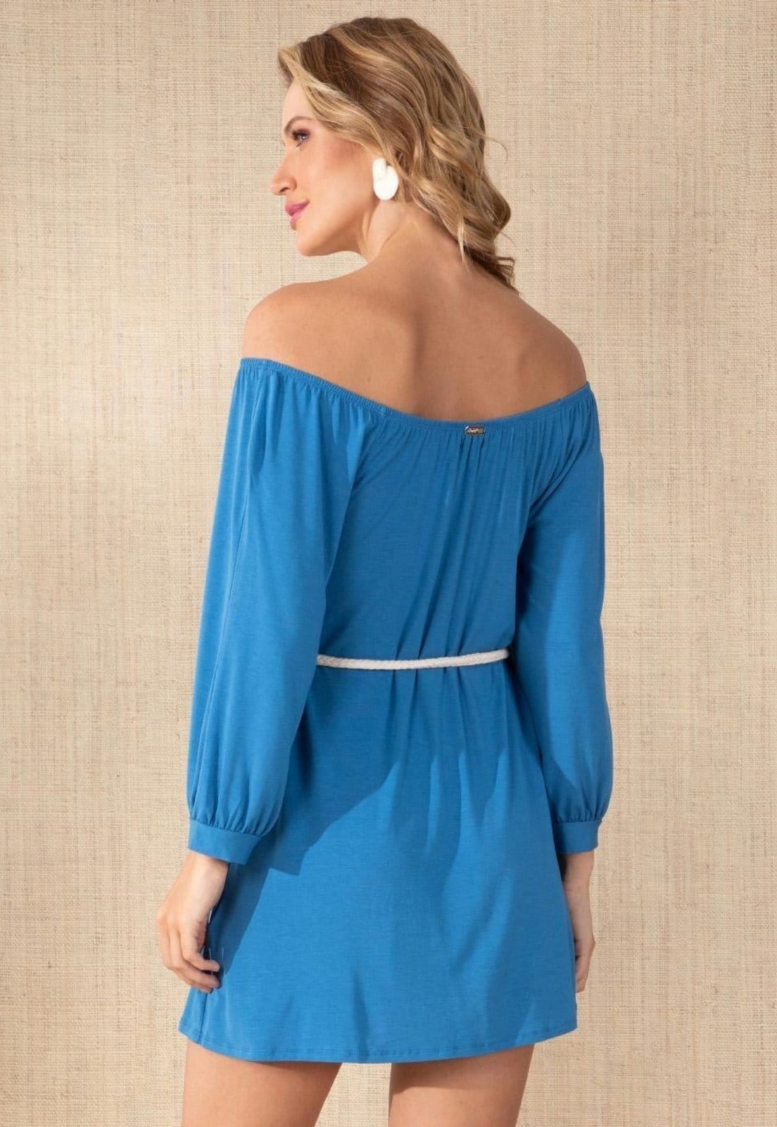 Vista 2 Vestido Com Cordel Para Amarrar Na Cintura Quintess azul
