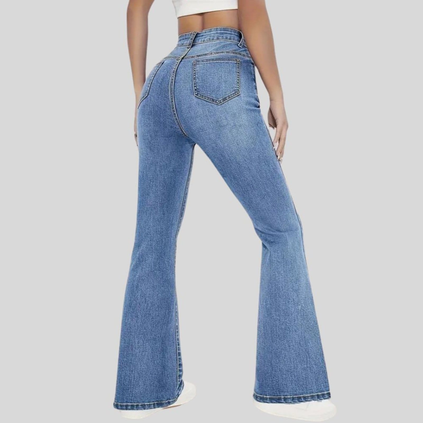 Vista 2 Kit 2 Calça Flare Jeans Feminina Text Jeans Boca de Sino Cintura Alta Modeladora Claro TEX JEANS azul