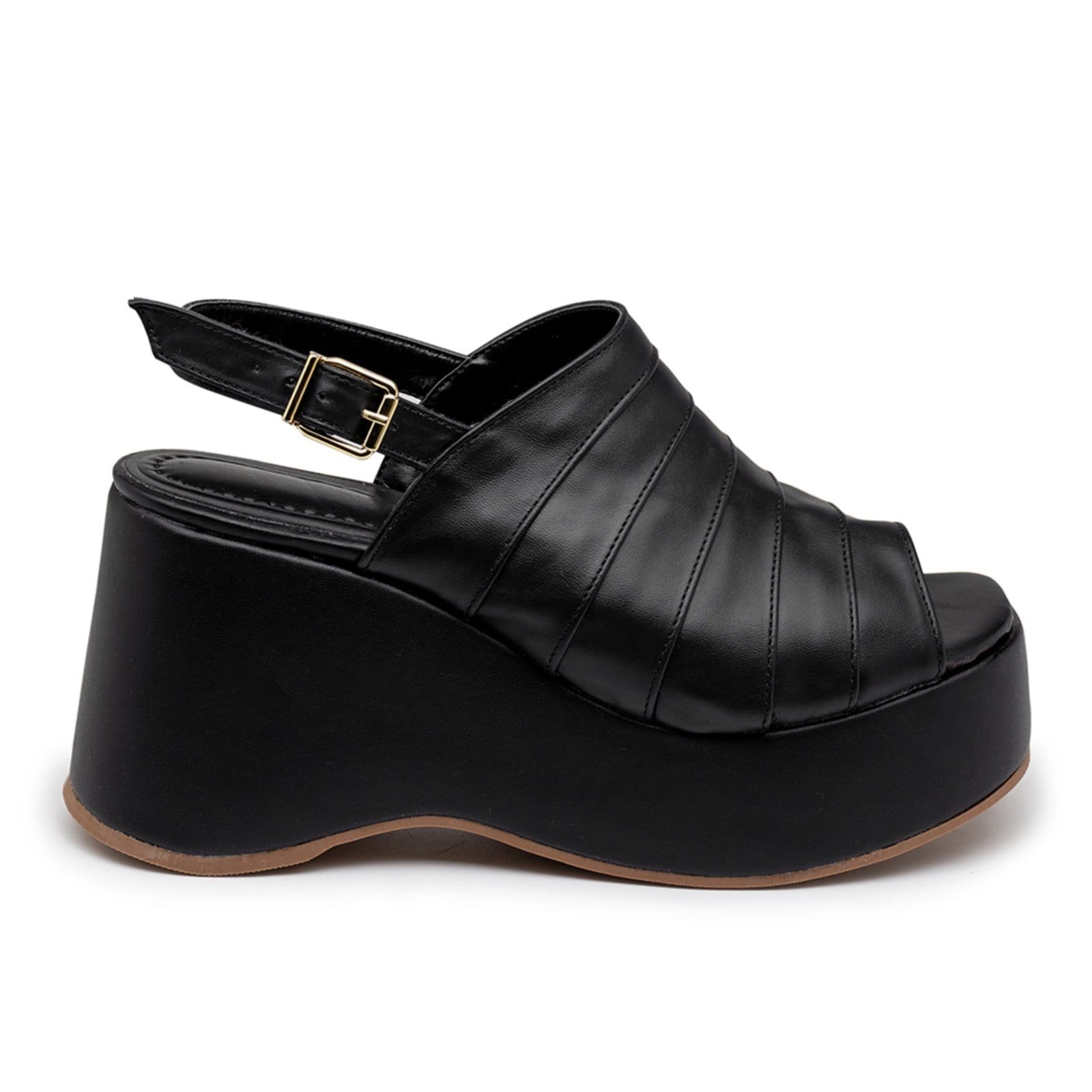 Vista 2 Sandália Anabela Plataforma Salto Médio Em Napa 9200 Flor da Pele preto