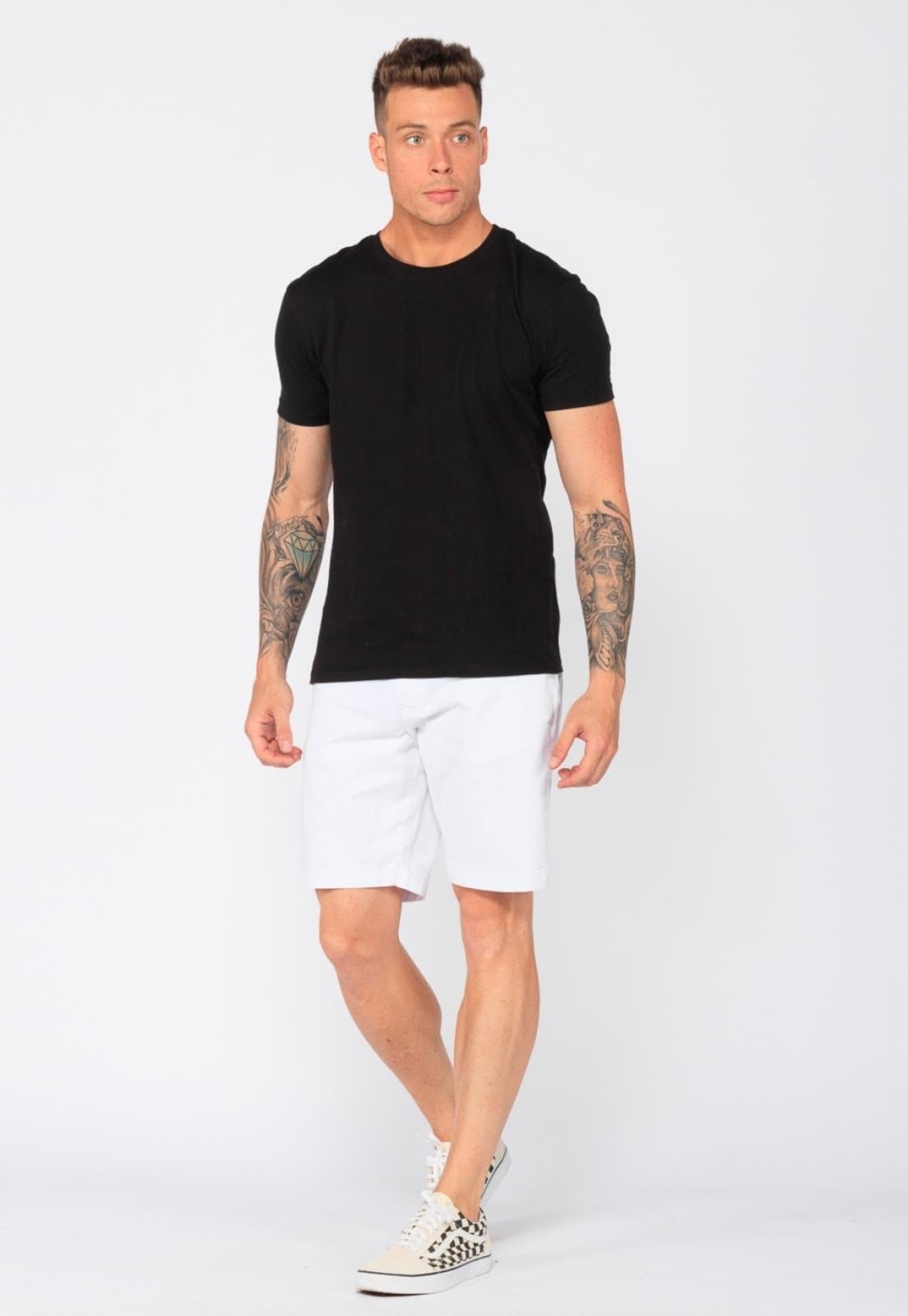 Vista 2 Bermuda Sarja Básica Masculina Chino Elastano Casual Confortável Macaw branco