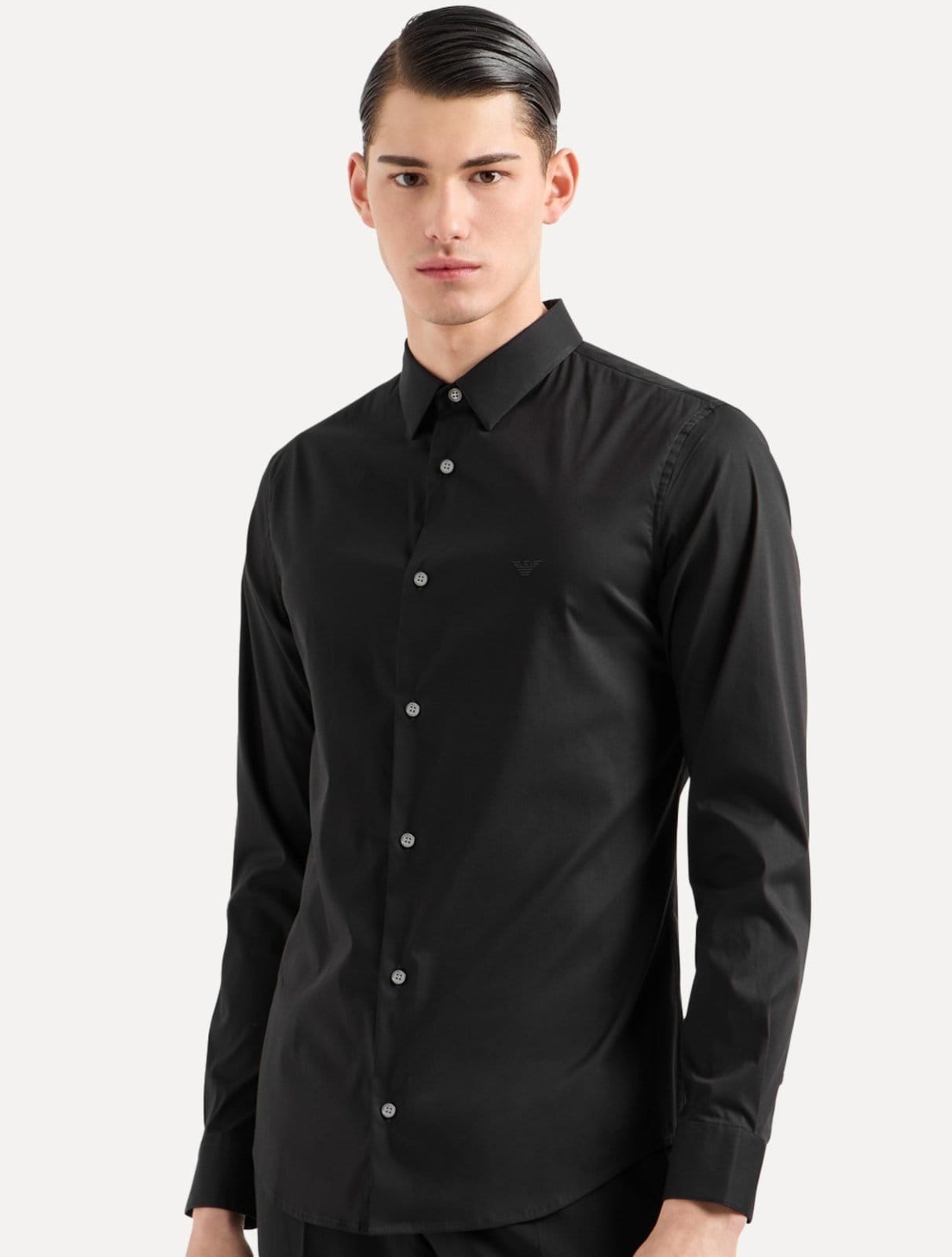 Camisa Empório Armani Masculina Stretch Embroidered Mono Logo Preta