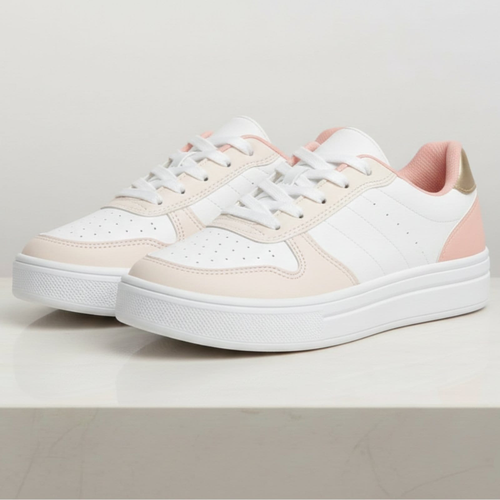 Vista 2 Tênis Sneakers Feminino Casual Lifestyle Liso Confortável Bicolor Sapatofran branco/dourado/rosê