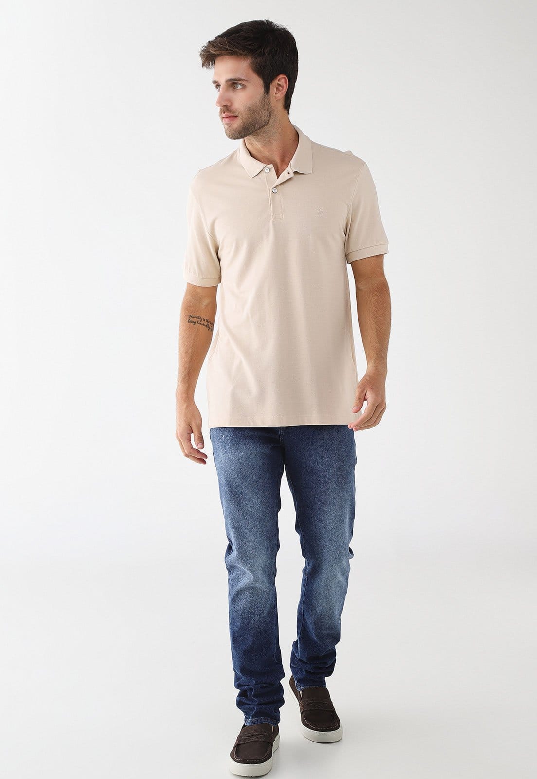 Vista 2 Polo Masculina Forum Gola Tradicional Forum bege