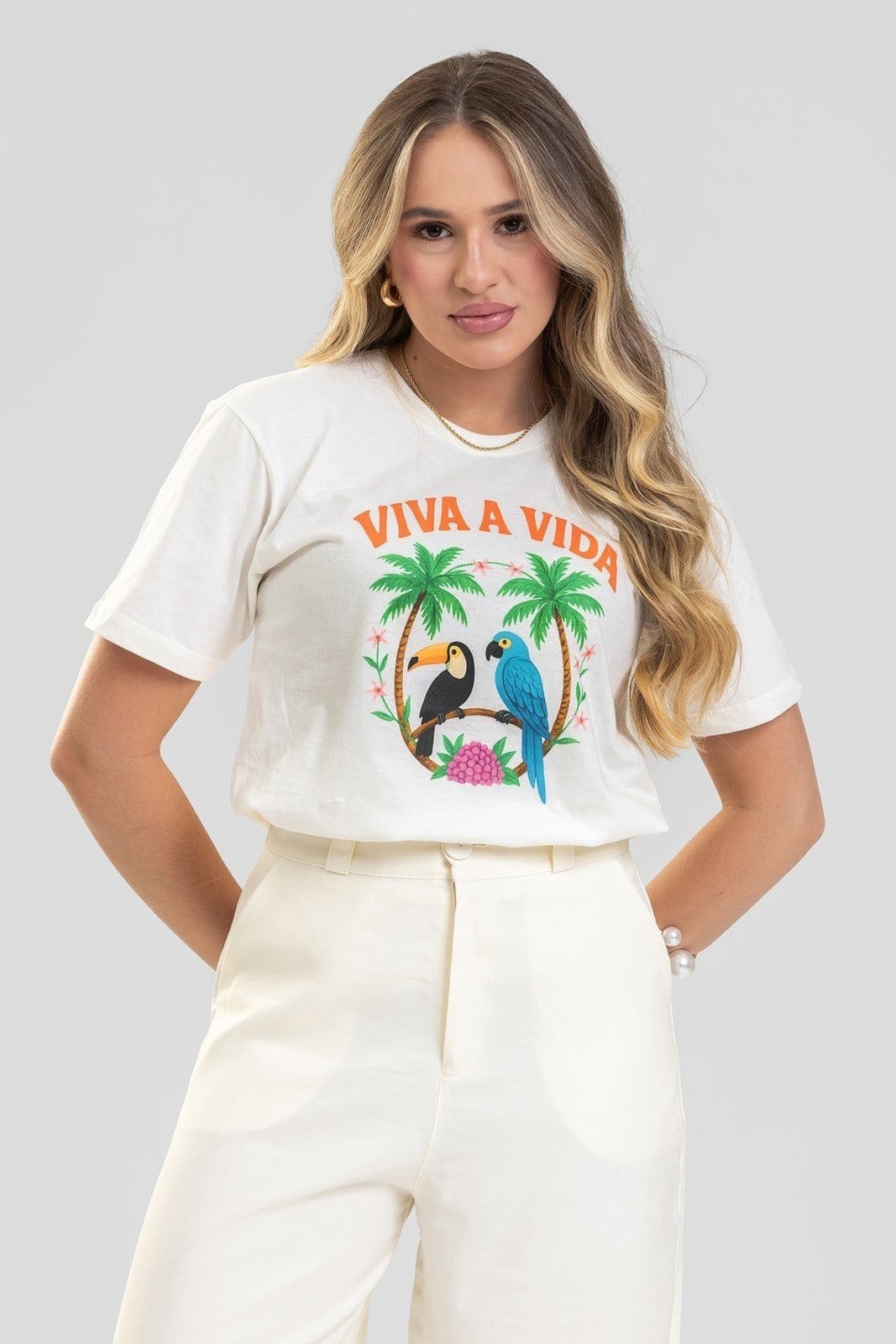 Camiseta Feminina Cianitas Off Estampa Viva a Vida
