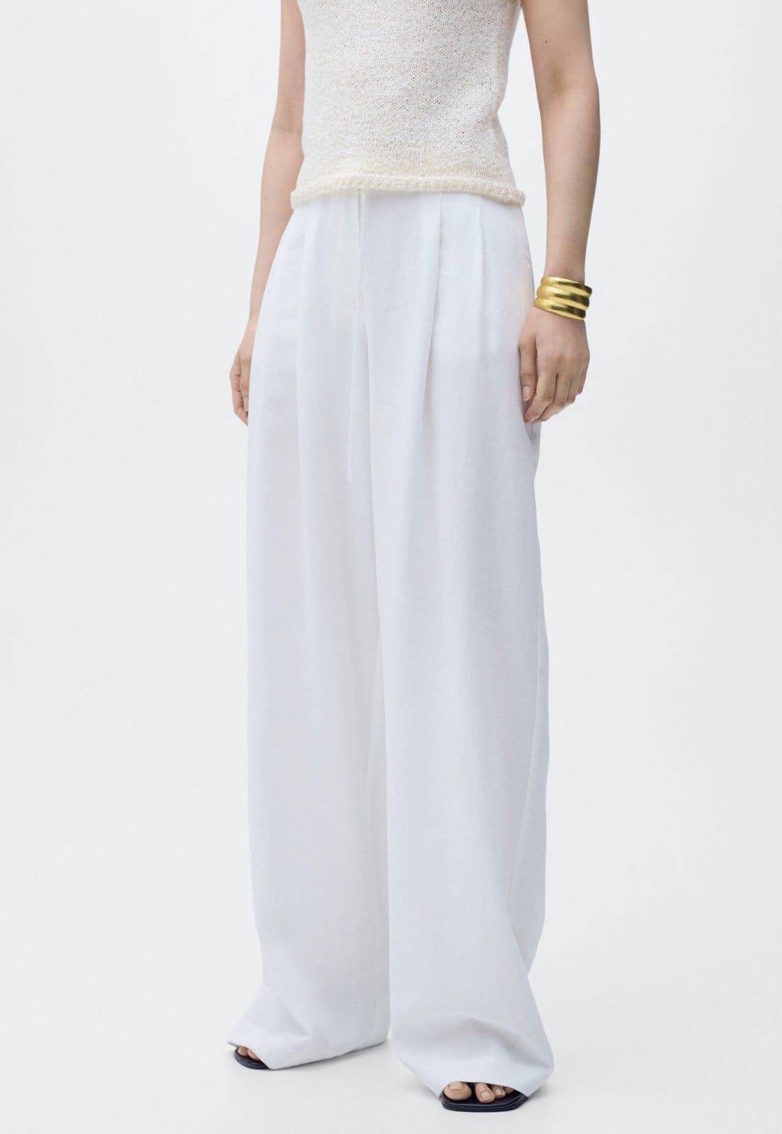 Calça Feminina Mango Cintura Alta Amarração Branca