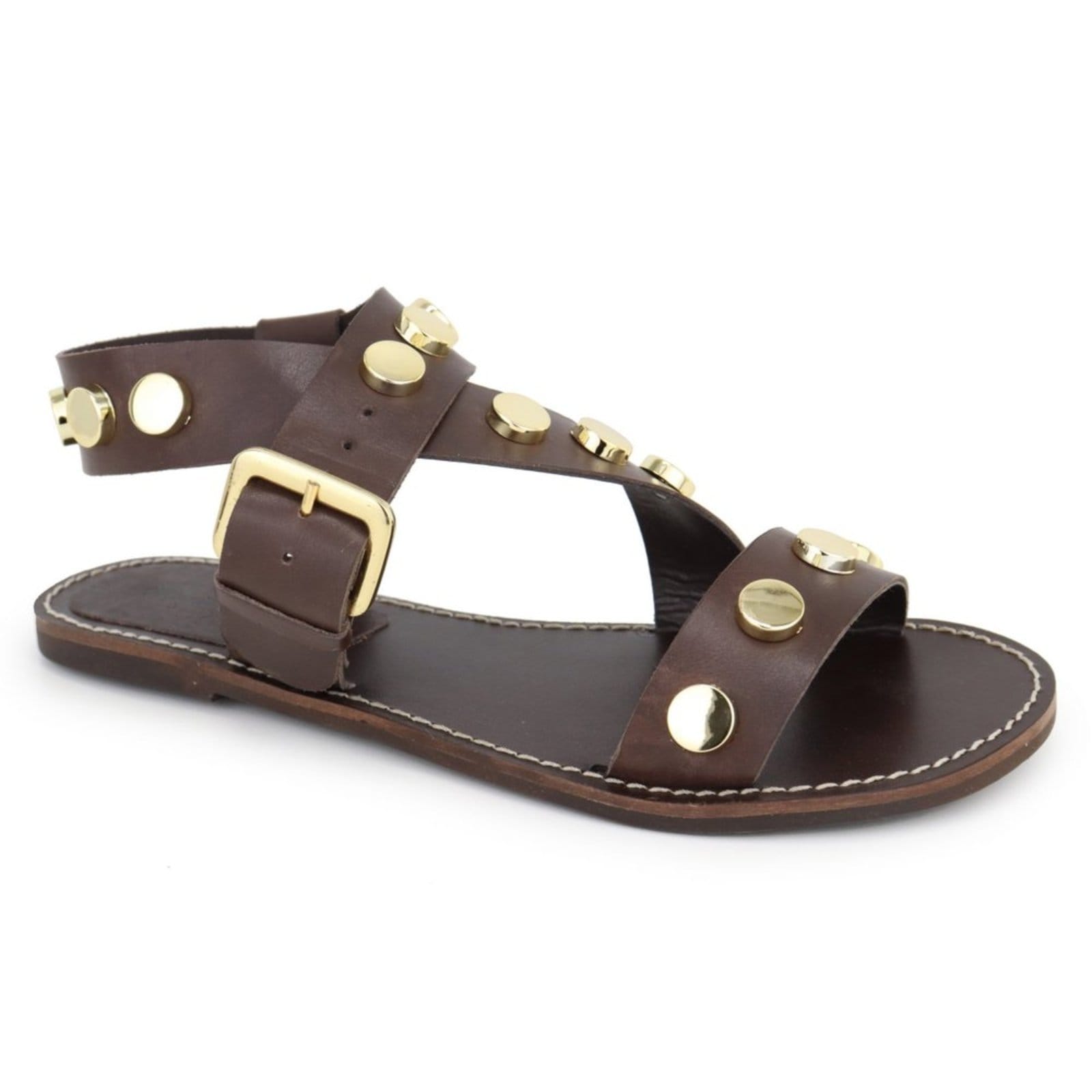 Vista 2 Sandália Rasteira Cravo Feminina em Couro Maria Paula Cedro MARIA PAULA marrom