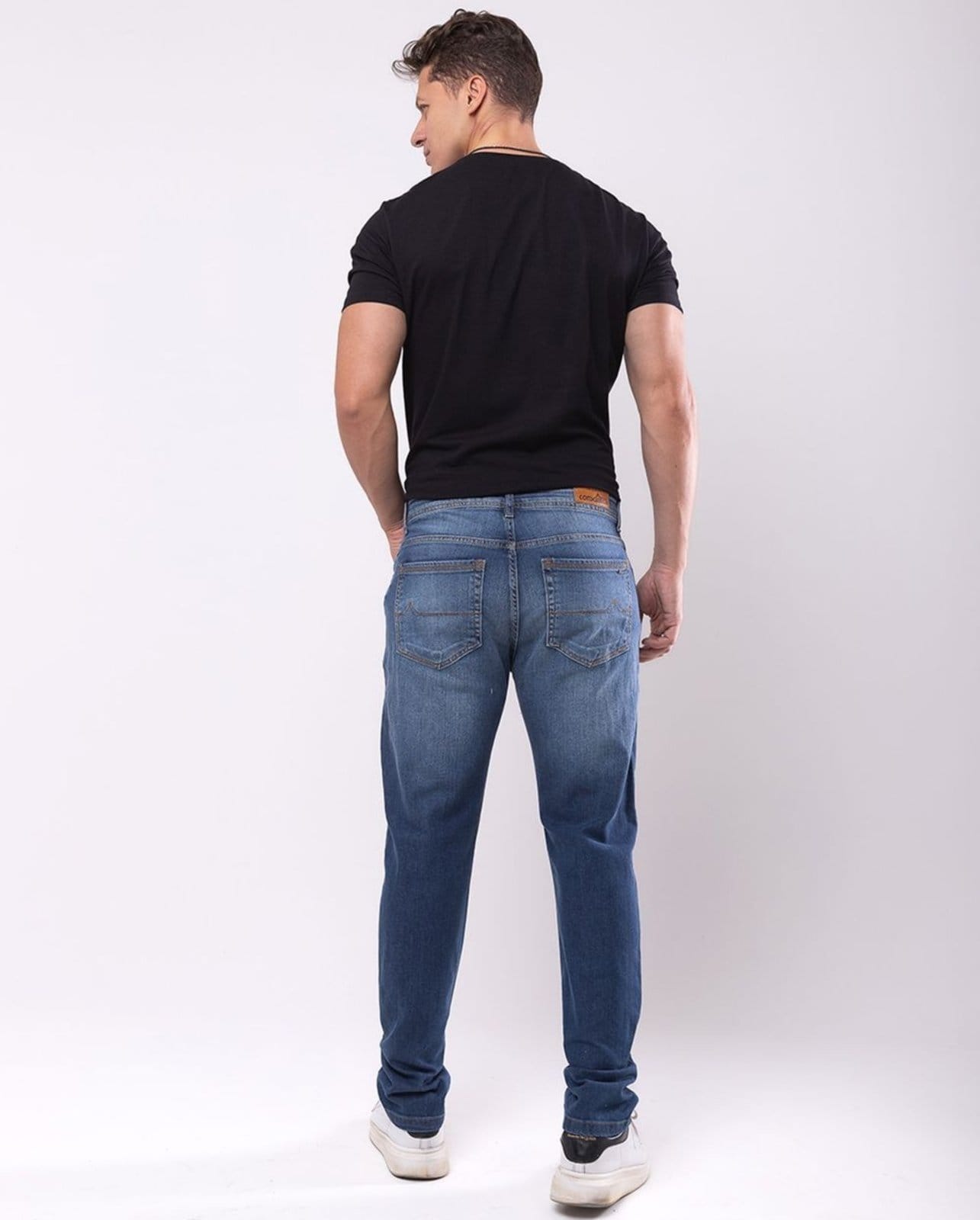 Vista 2 Calça Slim Fit Masculina Básica com Elastano 23828 Média Rasgada Consciência jeans