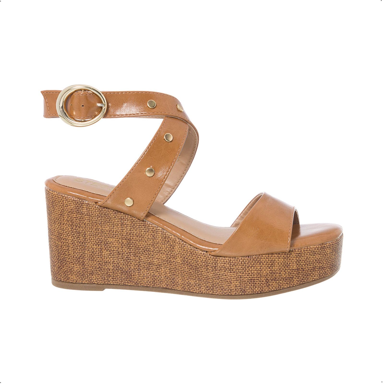 Sandália Anabela Plataforma Salto Tachas Boho Tramado Casual