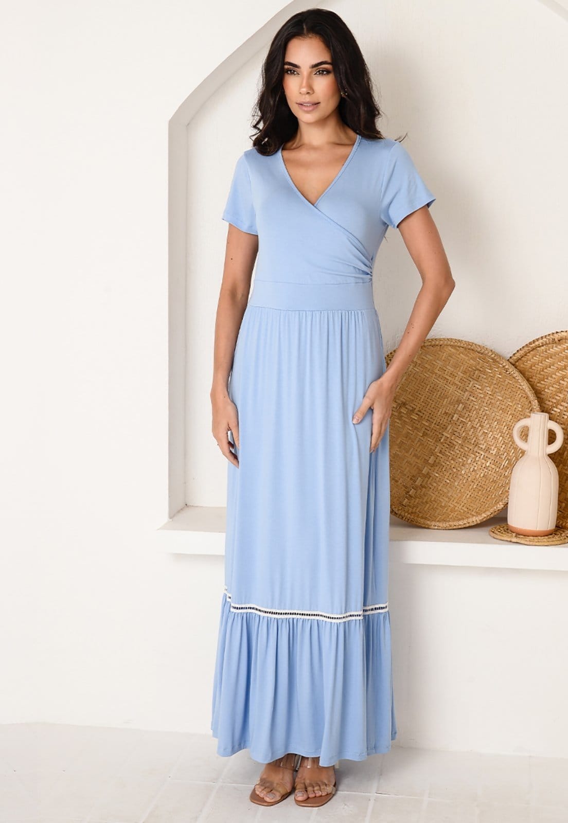 Vista 2 Vestido Longo M/C Barra Guipir B’Bonnie Adriana B'Bonnie azul