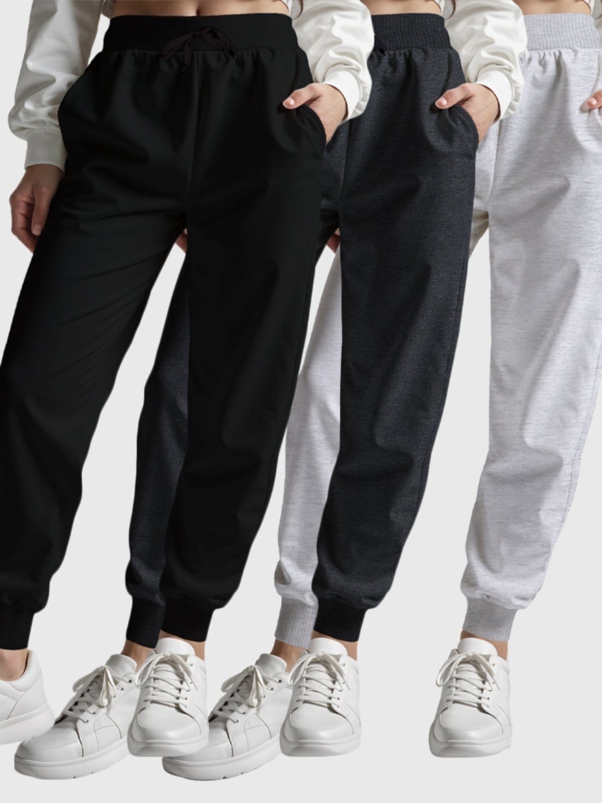 Vista 2 Kit 3 Calças Moletom Femininas Básicas Lisas Benellys Claro - Preto - Chumbo Benellys cinza